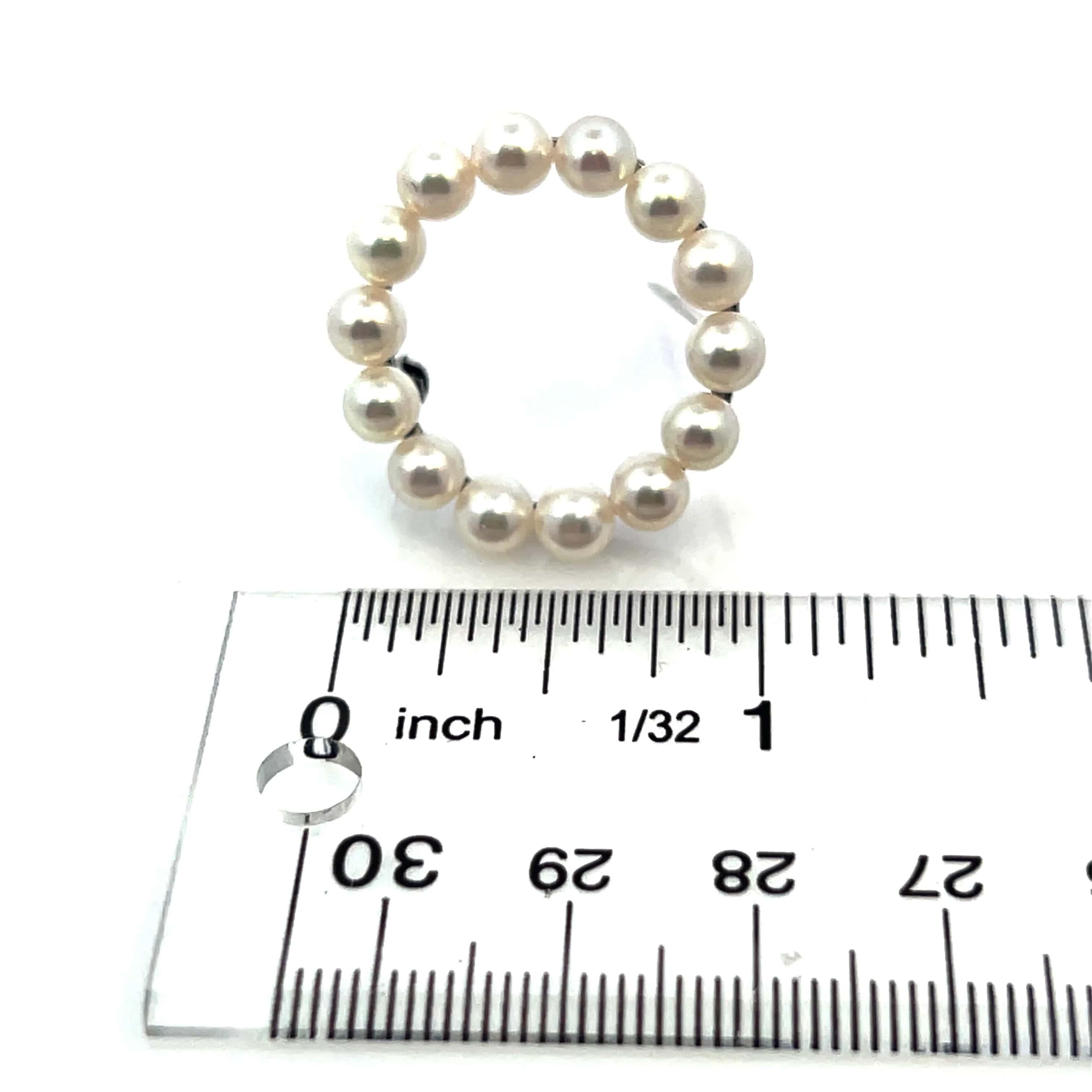 Mikimoto Estate Akoya Pearl Circle Wreath Brooch Pin Sterling Silver 5