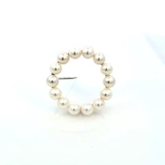 Mikimoto Estate Akoya Pearl Circle Wreath Brooch Pin Sterling Silver