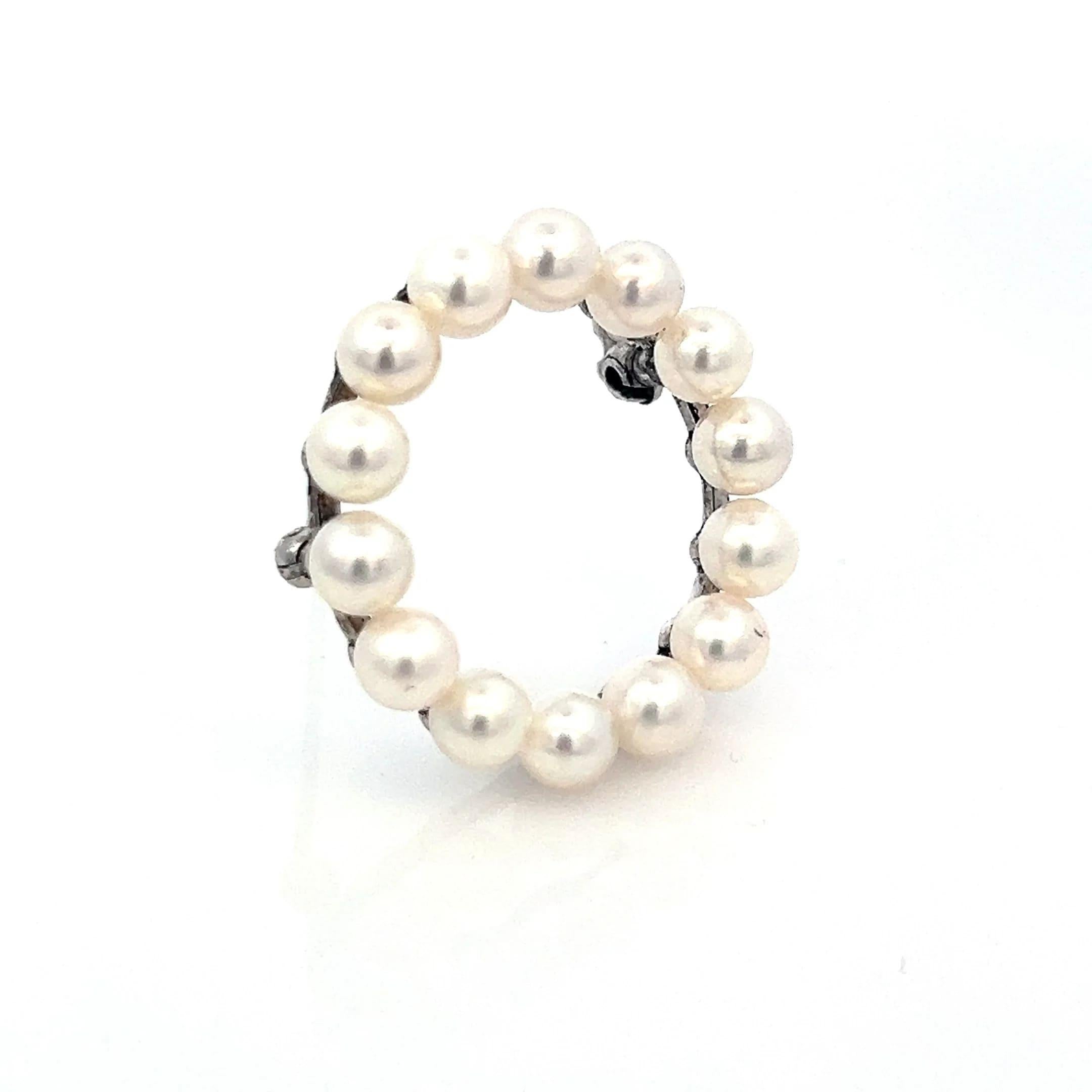 Women's Mikimoto Estate Akoya Pearl Circle Wreath Brooch Pin Sterling Silver