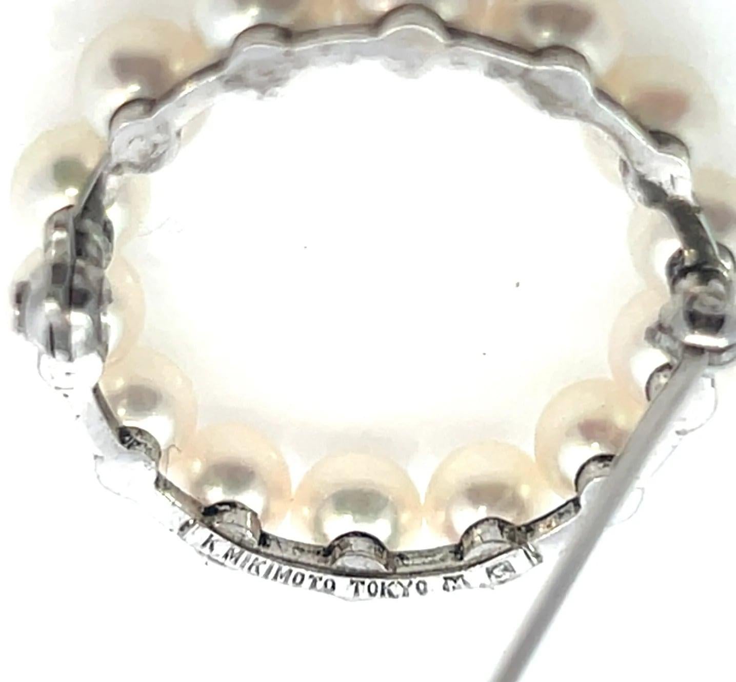 Mikimoto Estate Akoya Pearl Circle Wreath Brooch Pin Sterling Silver 1