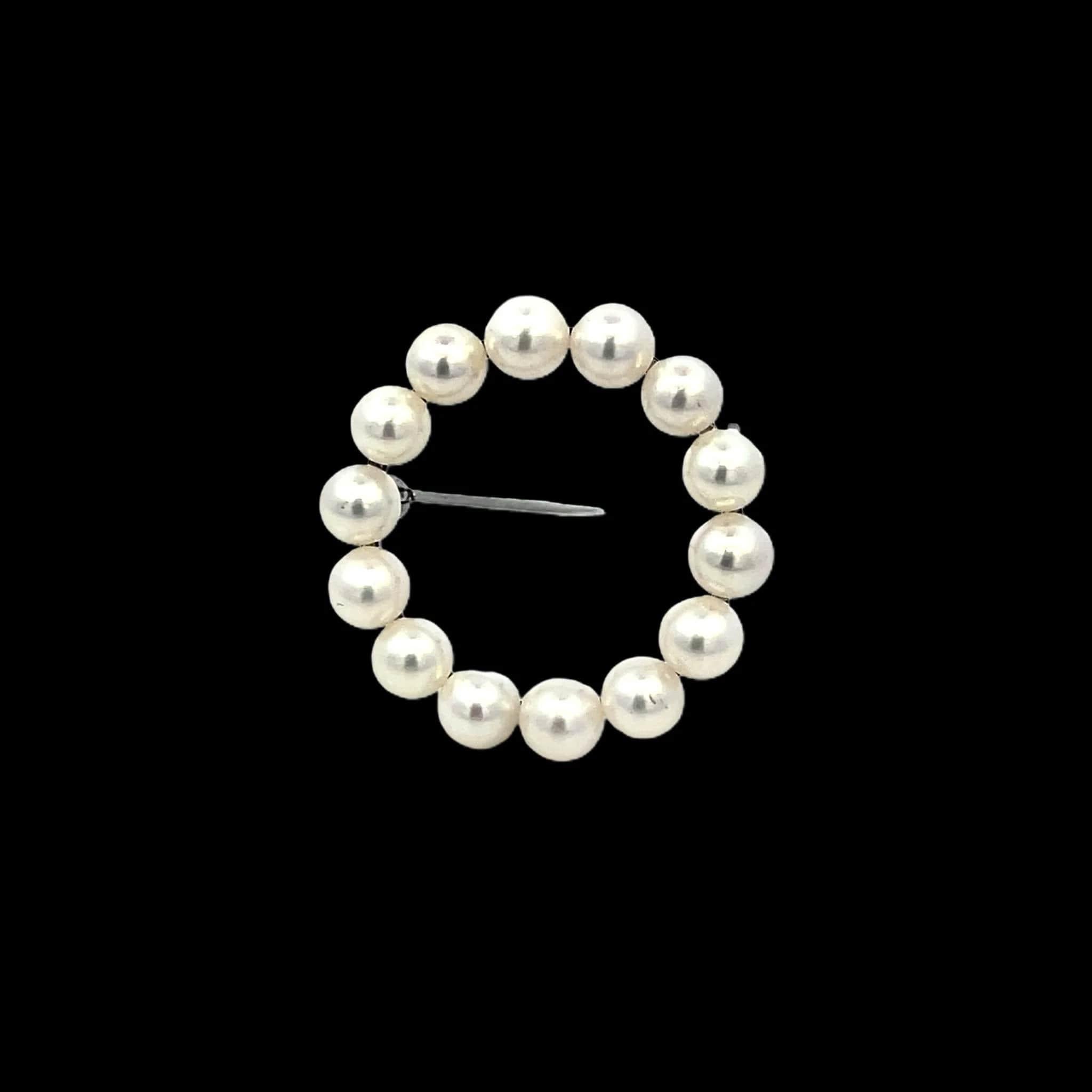 Mikimoto Estate Akoya Pearl Circle Wreath Brooch Pin Sterling Silver 2
