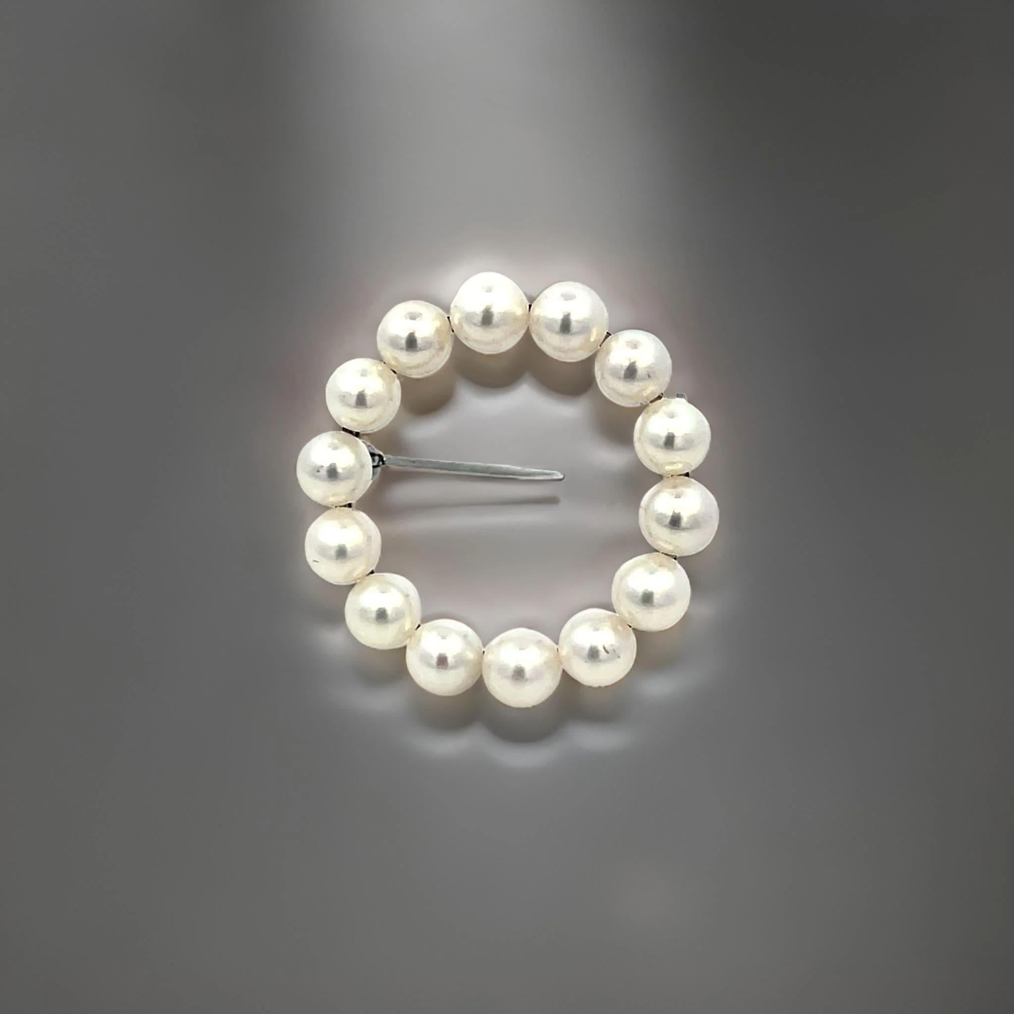 Mikimoto Estate Akoya Pearl Circle Wreath Brooch Pin Sterling Silver 3