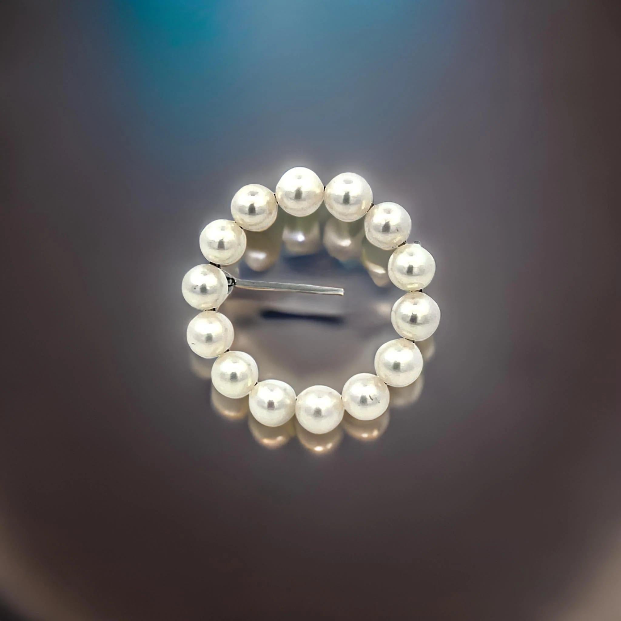Mikimoto Estate Akoya Pearl Circle Wreath Brooch Pin Sterling Silver 4