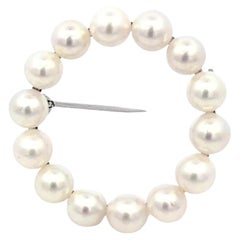 Mikimoto Estate Akoya Pearl Circle Wreath Brooch Pin Sterling Silver
