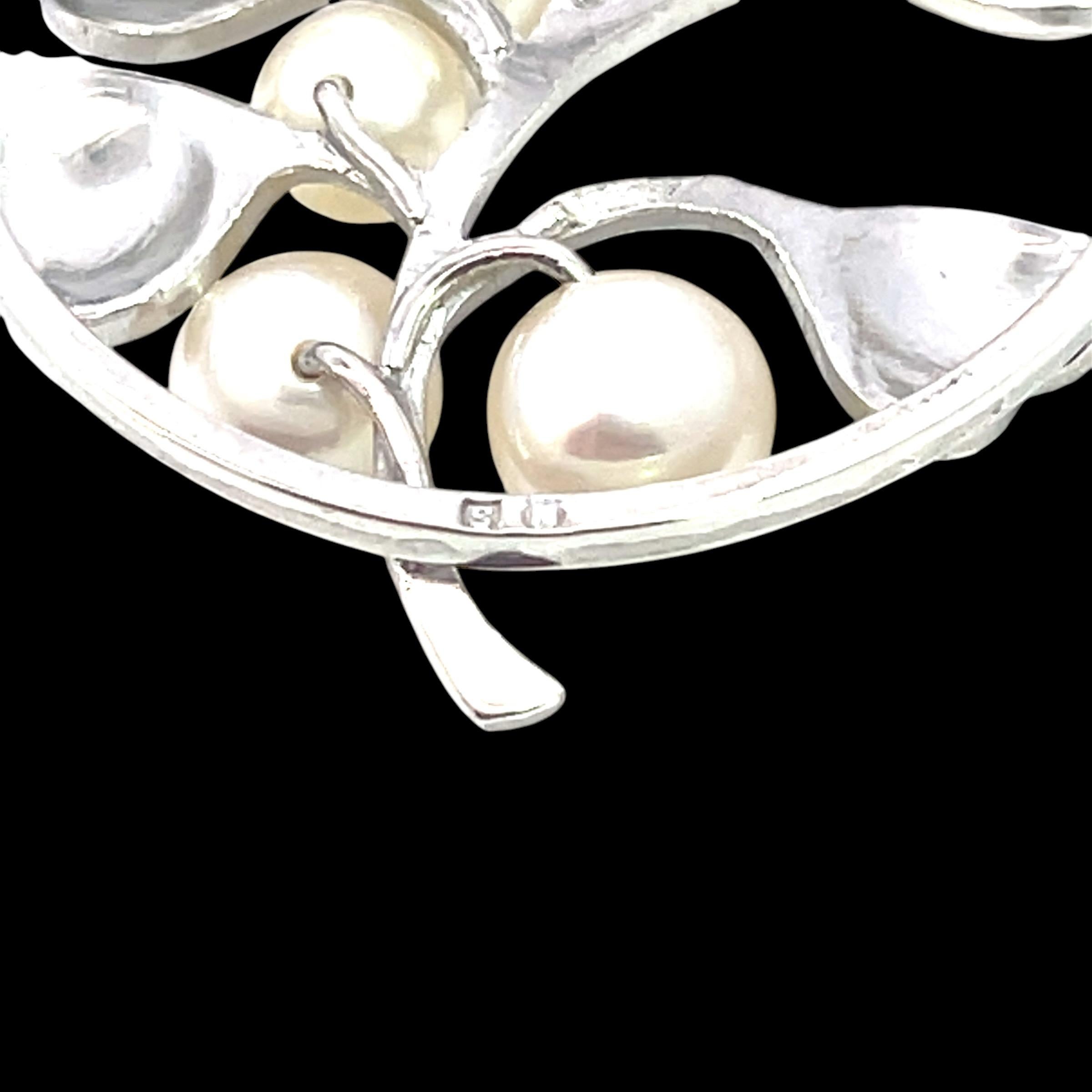 Mikimoto Estate Akoya Pearl Circular Flower Brooch Pin Sterling Silver For Sale 5