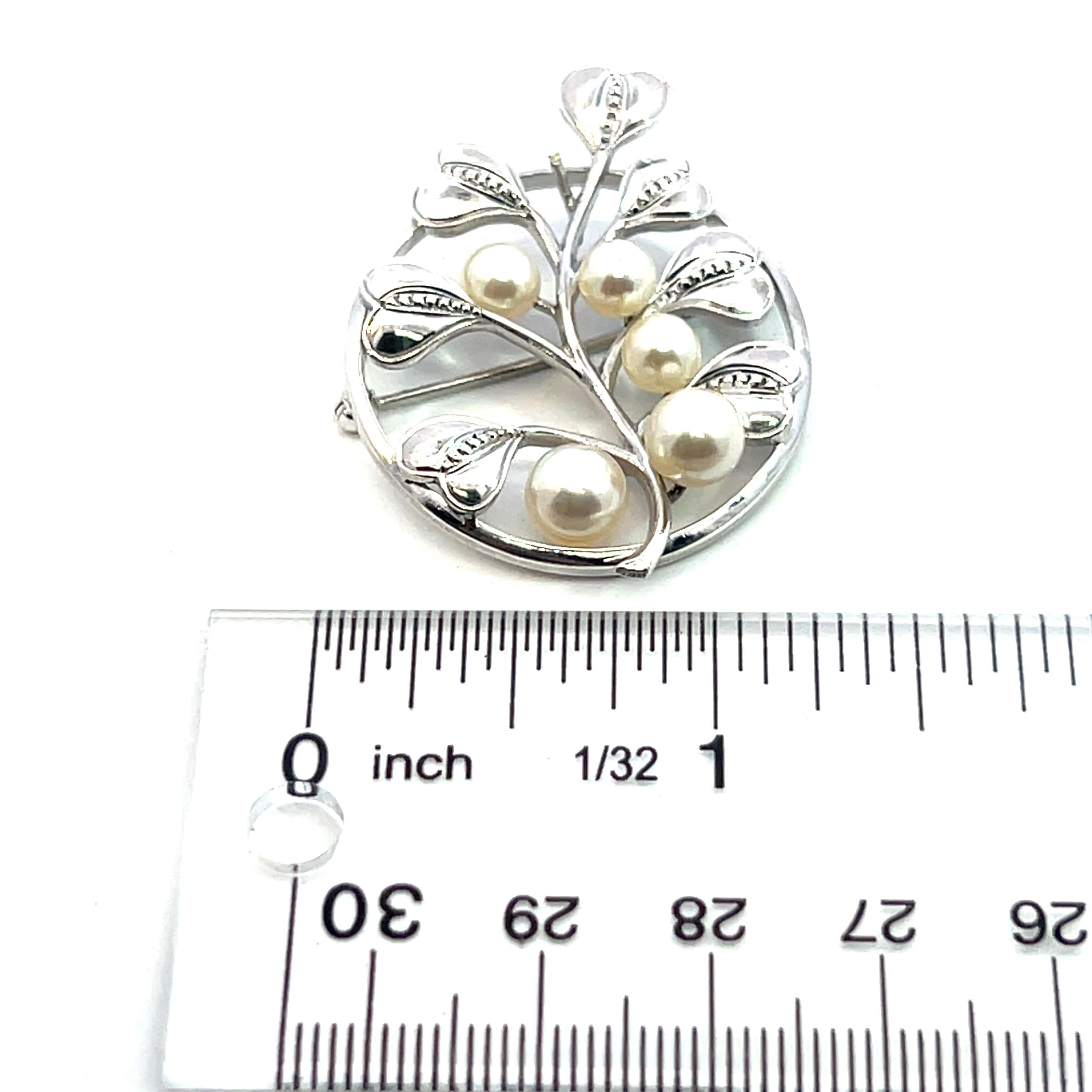 Mikimoto Estate Akoya Pearl Circular Flower Brooch Pin Sterling Silver For Sale 6