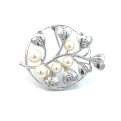 Mikimoto Estate Akoya Pearl Circular Flower Brooch Pin Sterling Silver