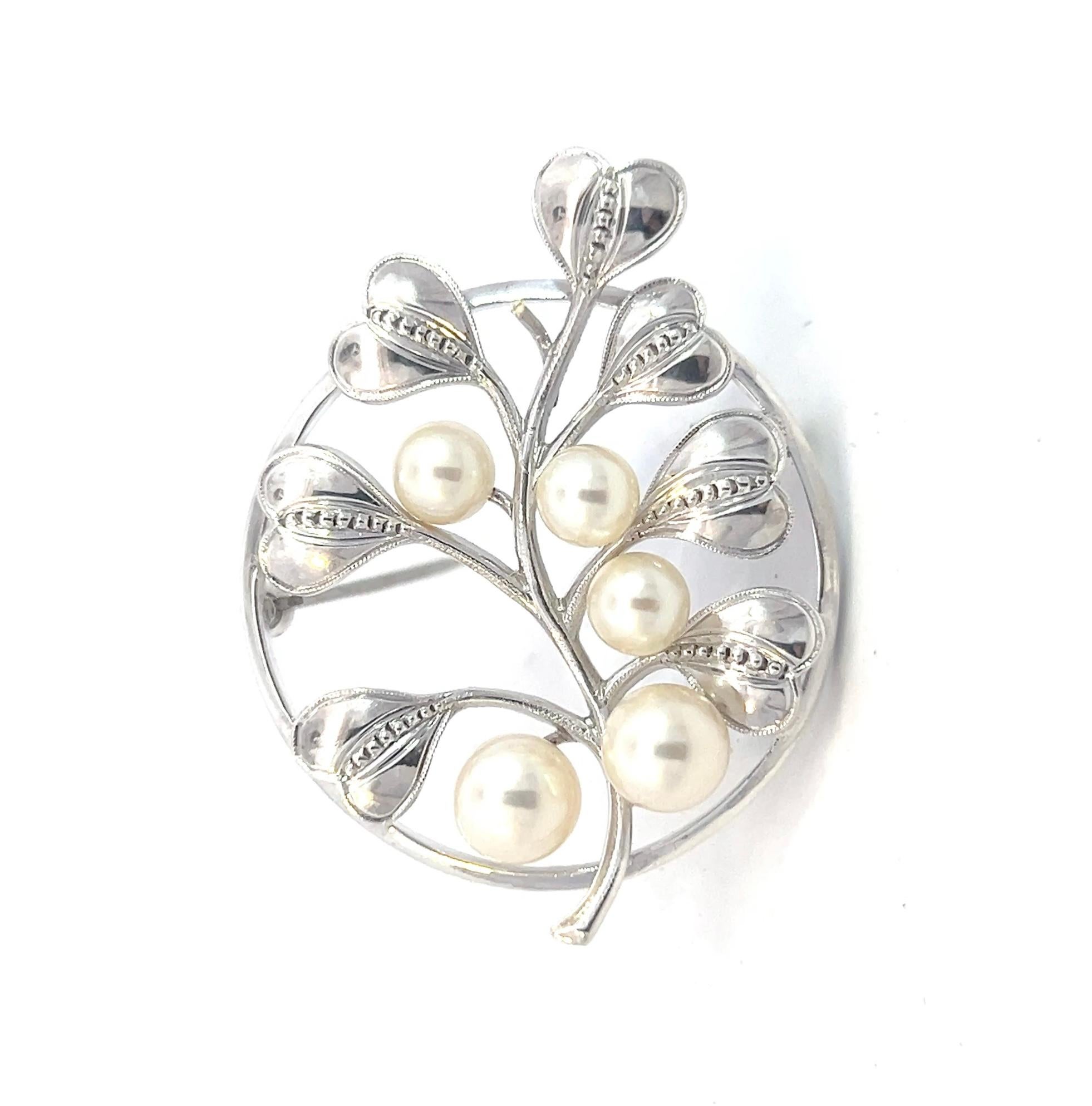 Mikimoto Estate Akoya Pearl Circular Flower Brooch Pin Sterling Silver For Sale 4