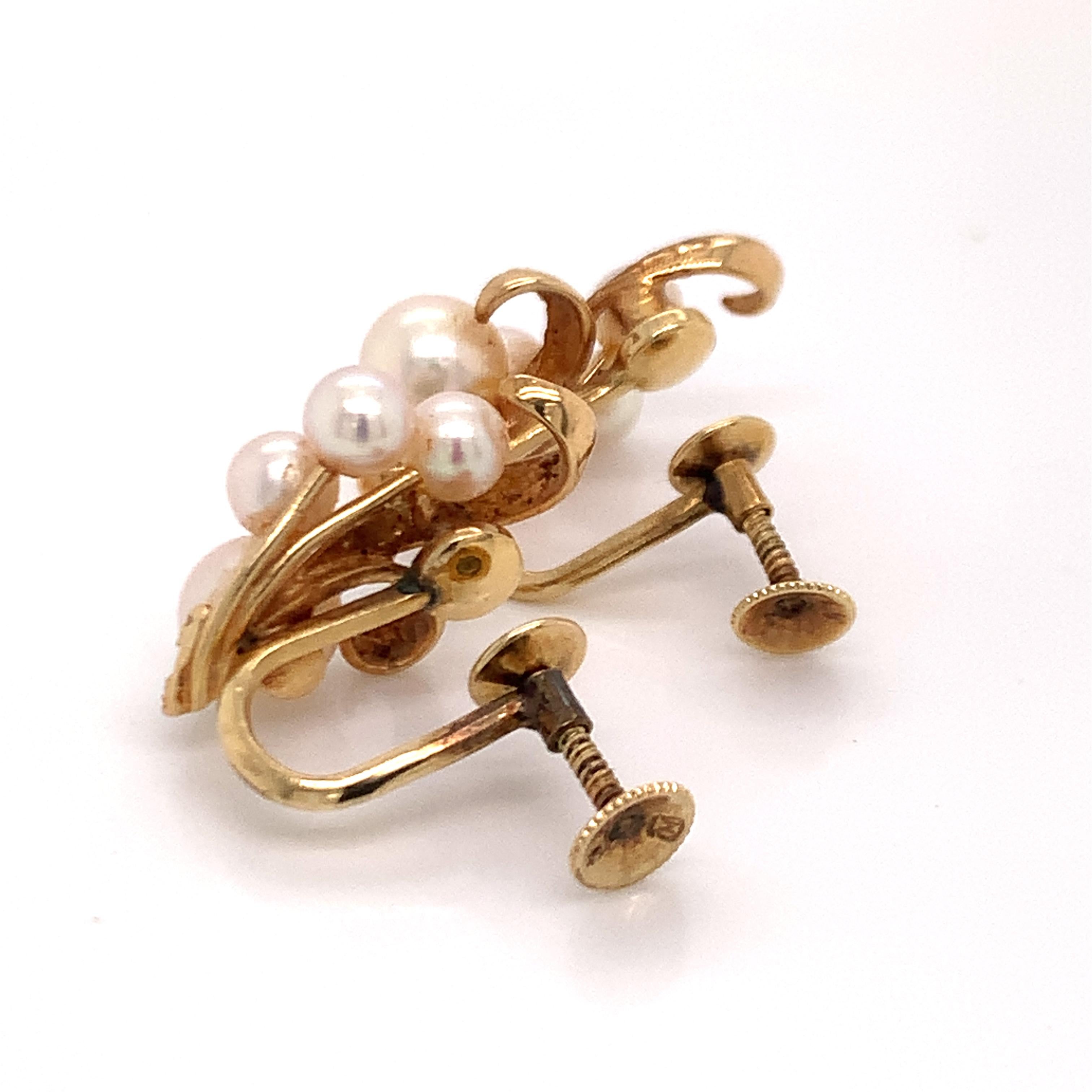 Women's Mikimoto Estate Akoya Pearl Clip On Earrings 14k Gold