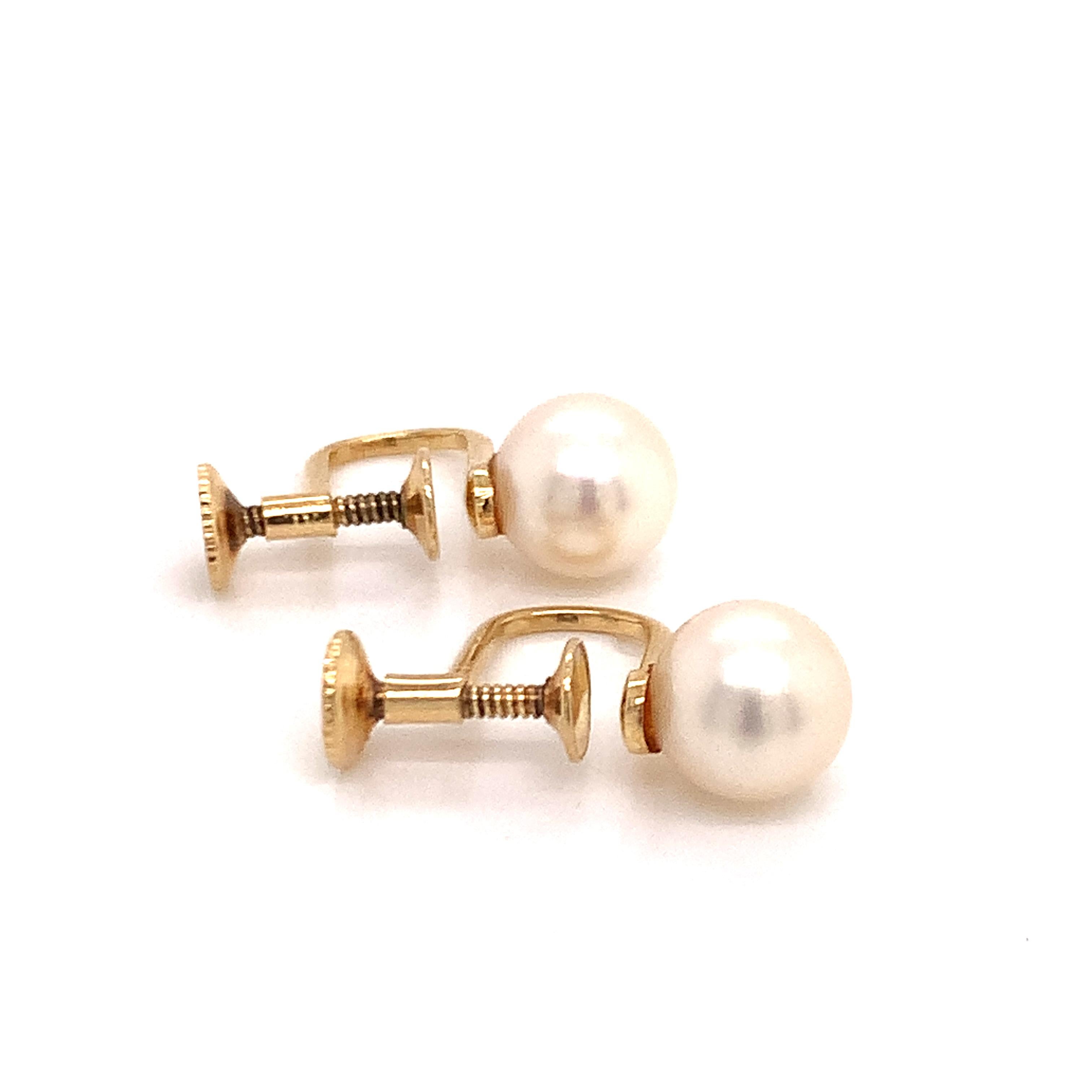 Round Cut Mikimoto Estate Akoya Pearl Clip on Earrings 14k Gold