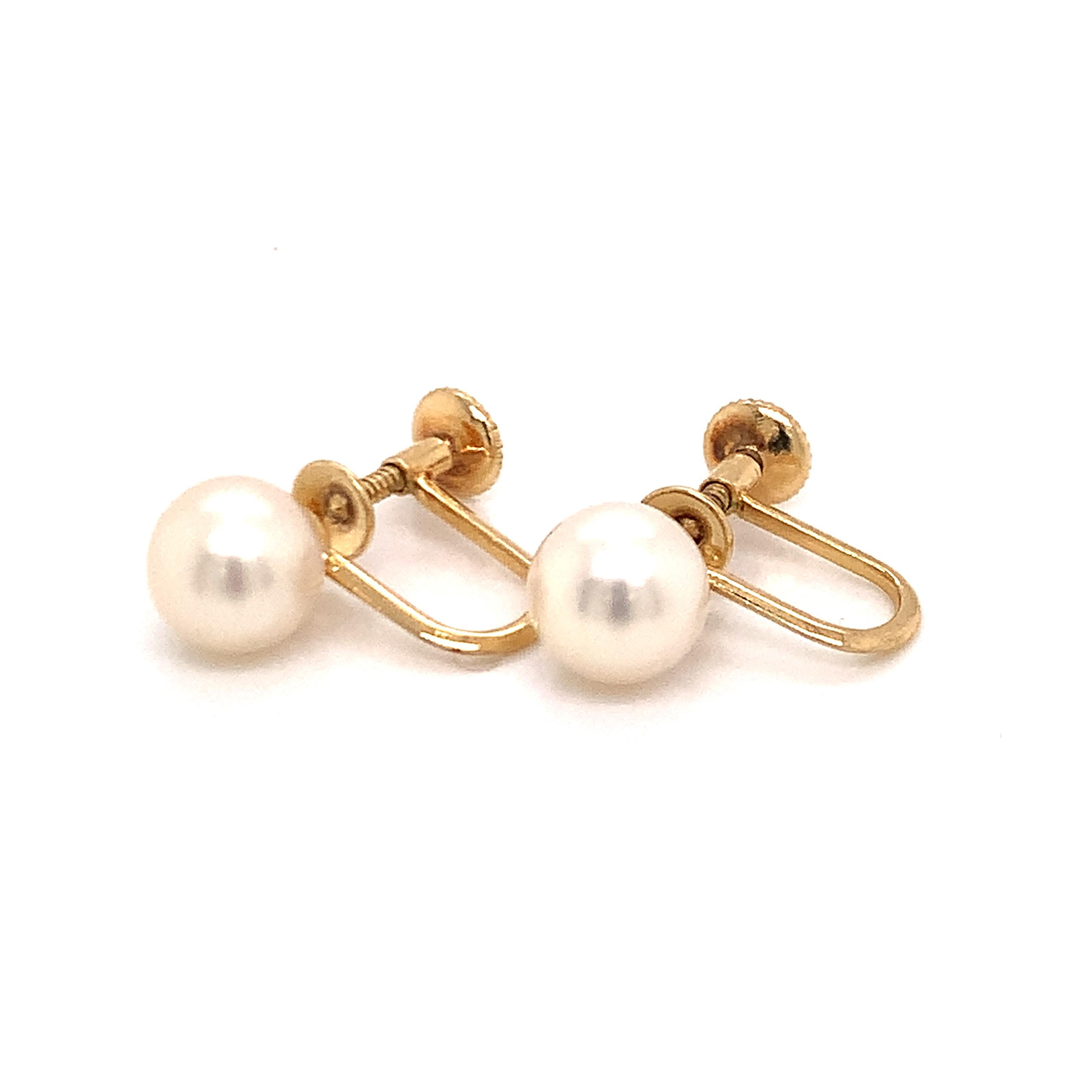 Mikimoto Estate Akoya Pearl Clip on Earrings 14k Gold In Good Condition In Brooklyn, NY