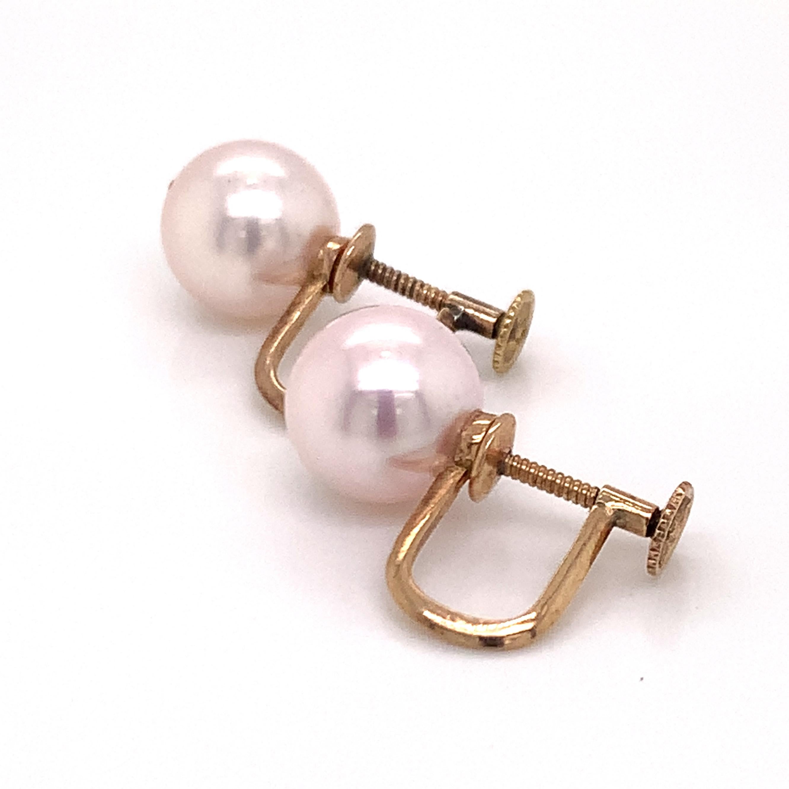 Round Cut Mikimoto Estate Akoya Pearl Clip On Earrings 14k Gold 3.4 Grams