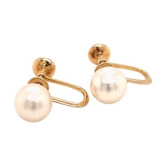 Vintage Mikimoto Estate Akoya Pearl Clip on Earrings 14k Gold