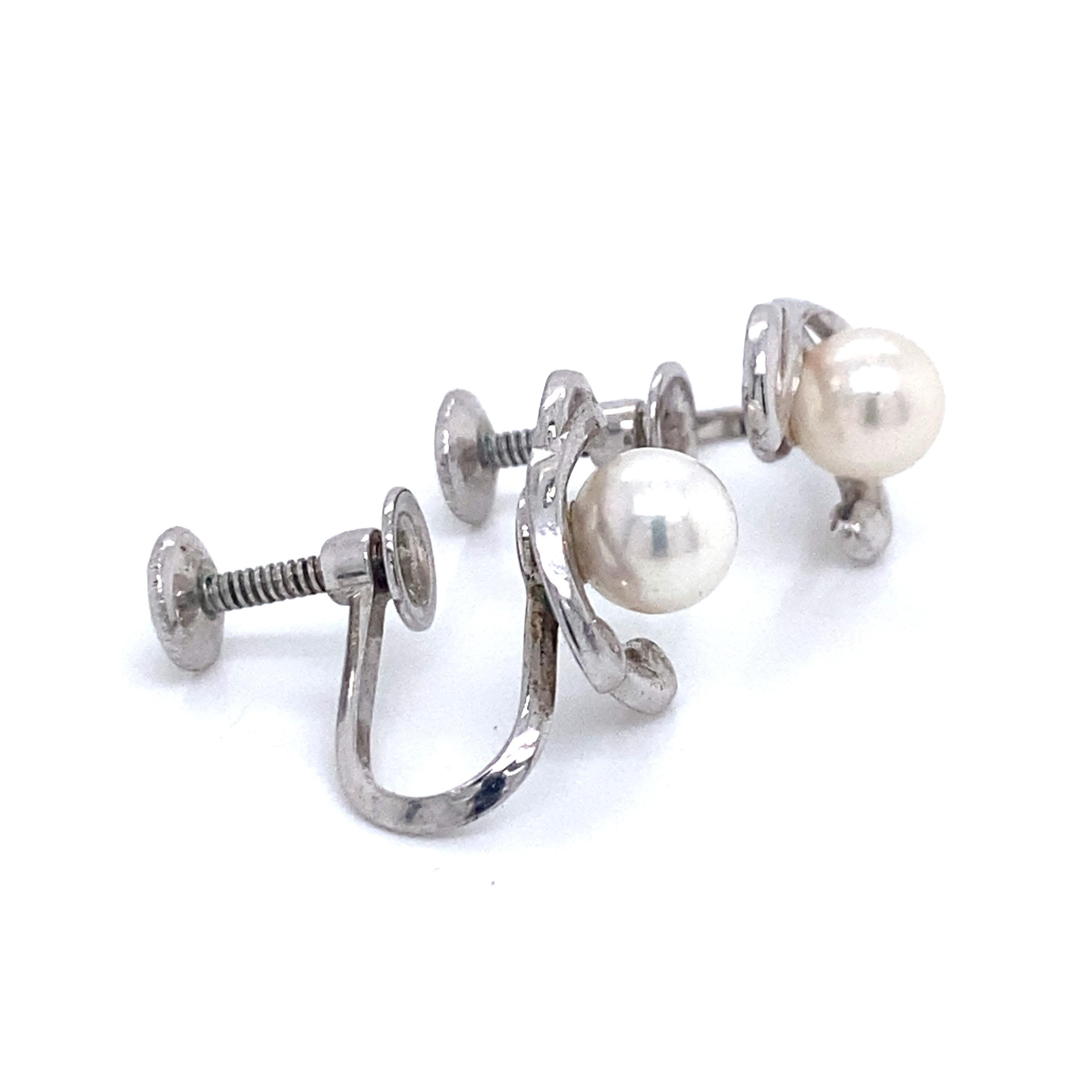 Women's Mikimoto Estate Akoya Pearl Clip on Earrings Sterling Silver 3.53 Grams For Sale