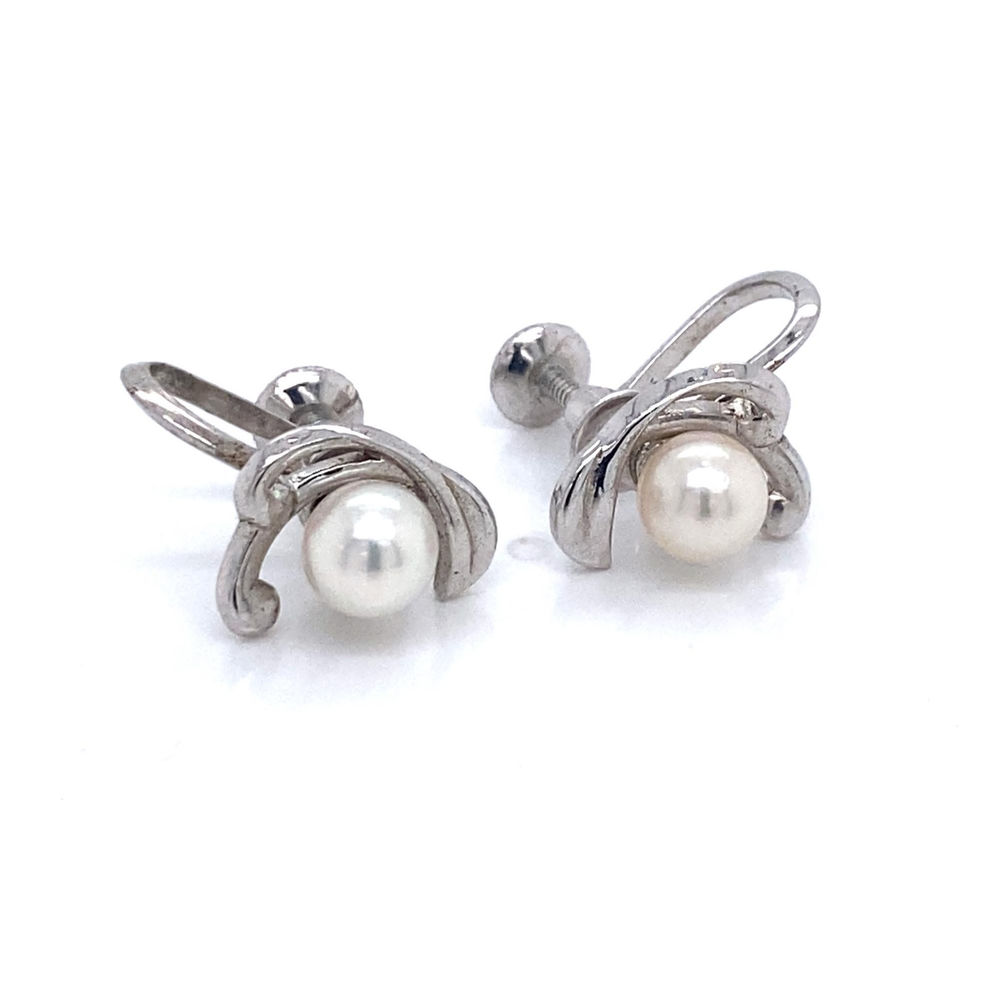 Mikimoto Estate Akoya Pearl Clip on Earrings Sterling Silver 3.53 Grams For Sale 2