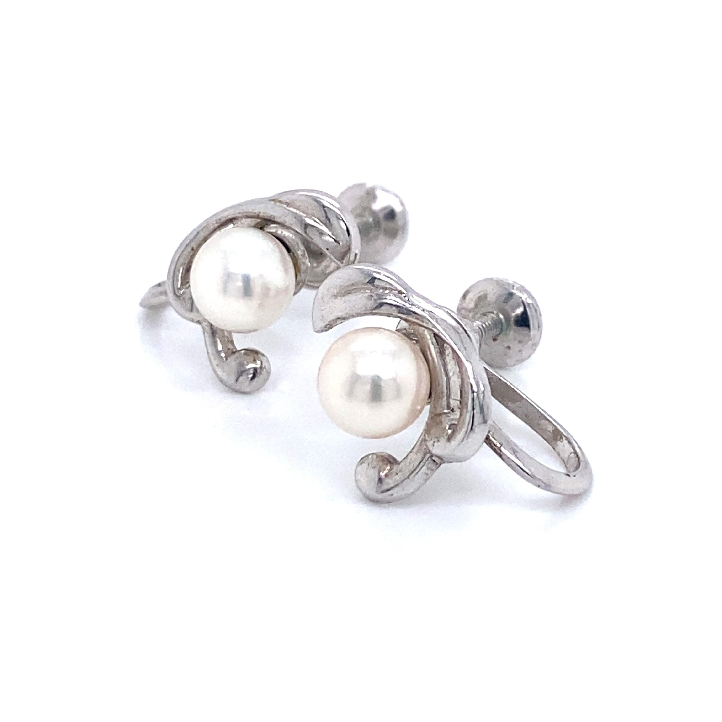 Mikimoto Estate Akoya Pearl Clip on Earrings Sterling Silver 3.53 Grams For Sale 3