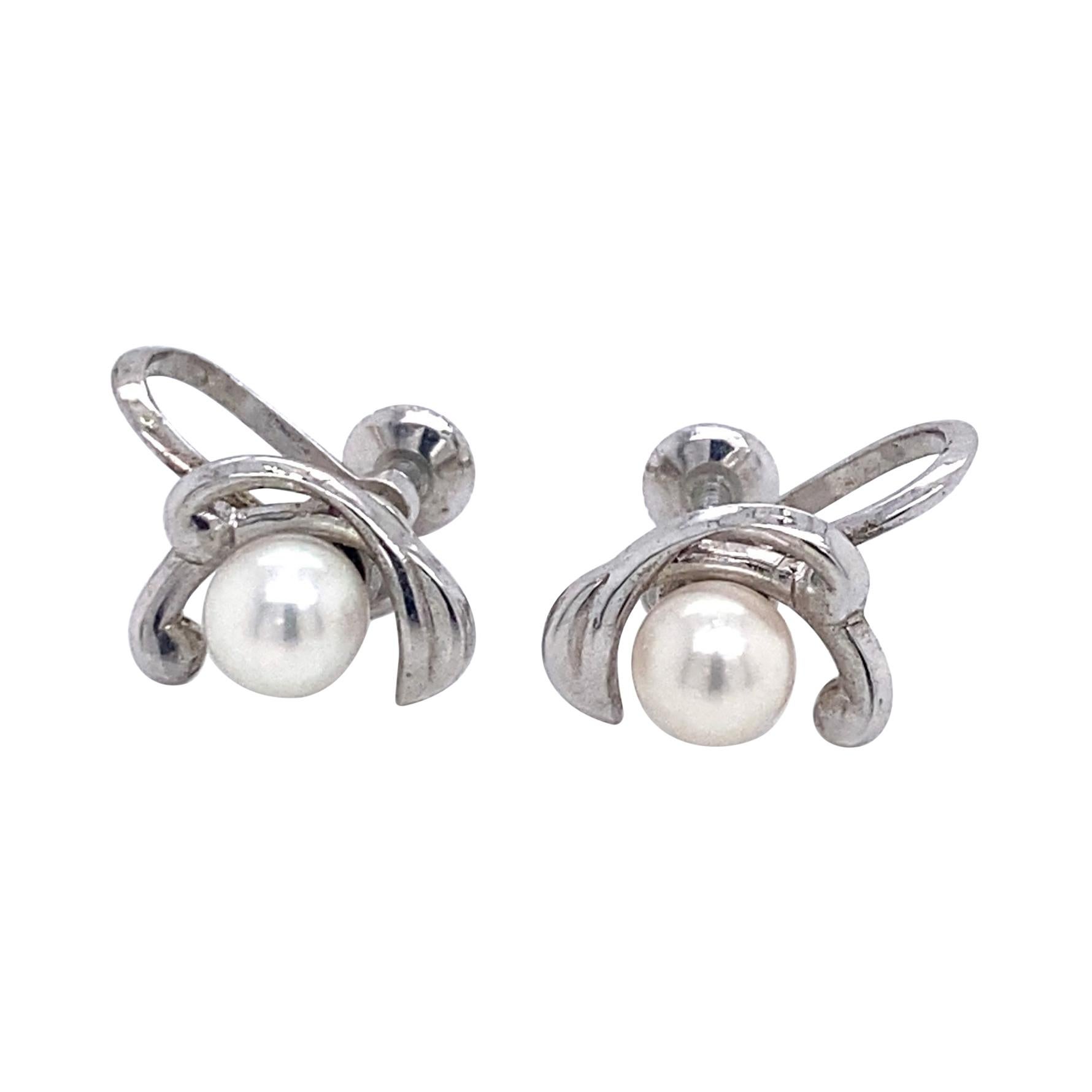 Mikimoto Estate Akoya Pearl Clip On Earrings Sterling Silver 3.53 Grams For Sale