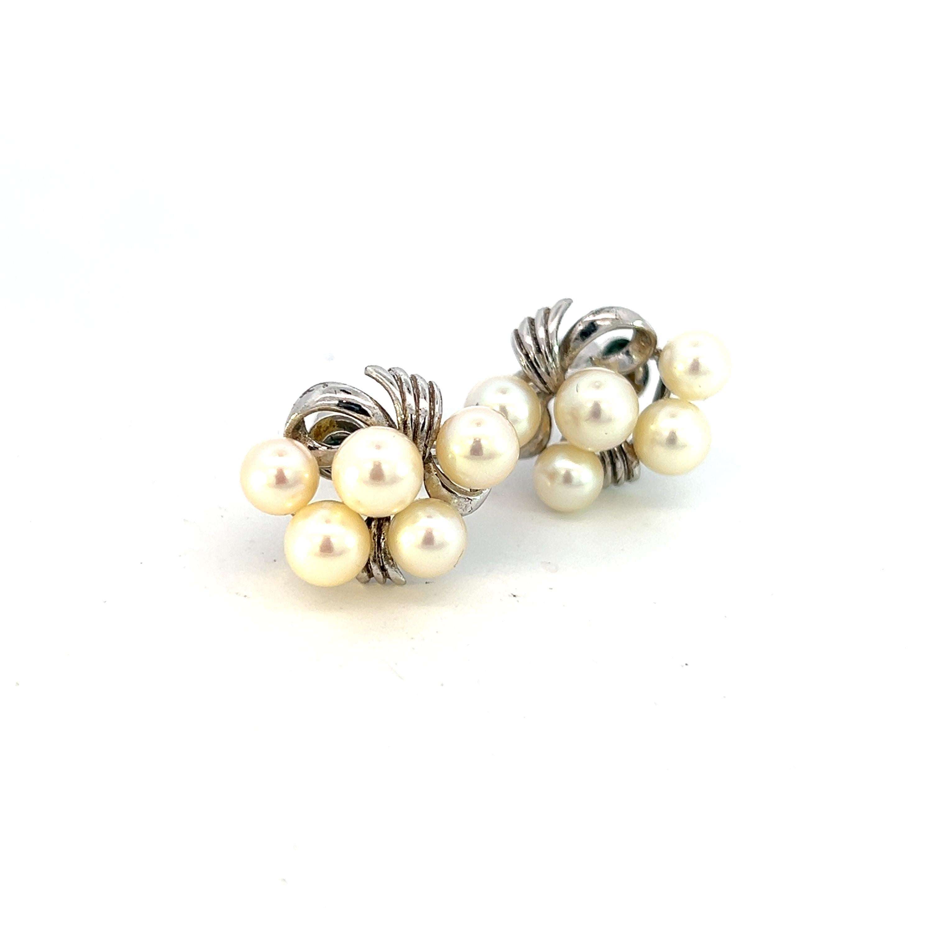 Mikimoto Estate Akoya Pearl Screw on Earrings Sterling Silver 5-6 mm 6.4 Grams For Sale 3