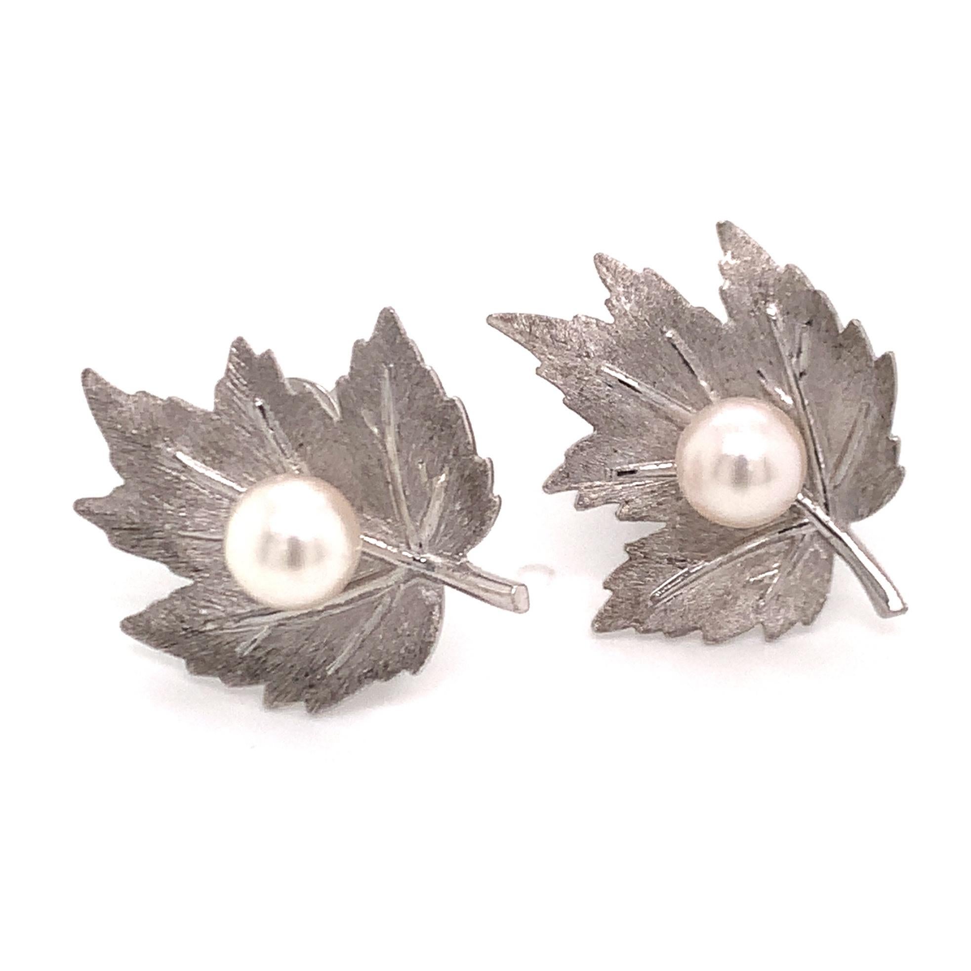 Round Cut Mikimoto Estate Akoya Pearl Clip On Earrings Sterling Silver
