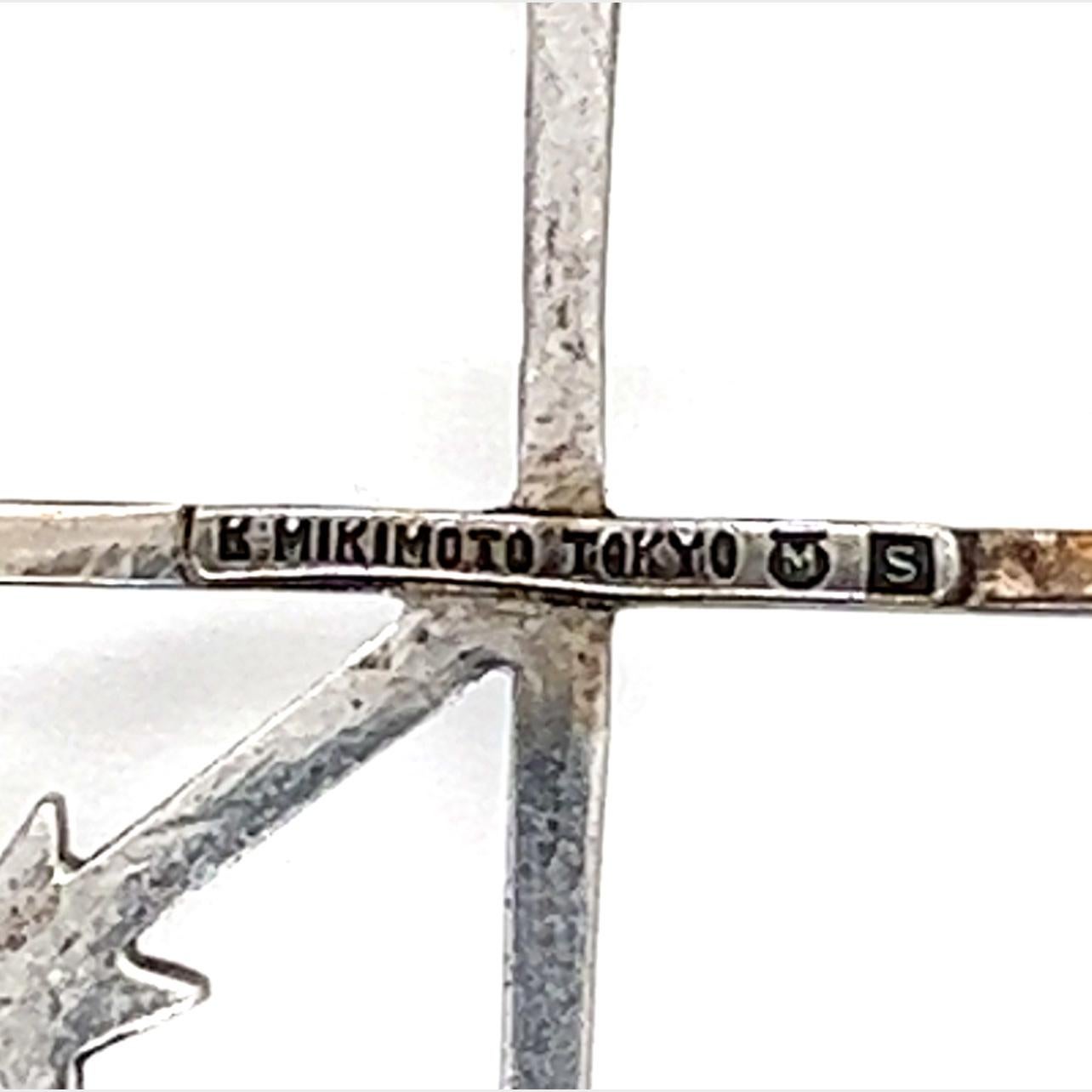 Mikimoto Estate Akoya Pearl Cross Brooch Sterling Silver 2