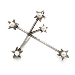 Mikimoto Estate Akoya Pearl Cross Brooch Sterling Silver