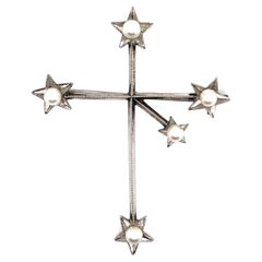 Mikimoto Nachlass Akoya Perlenkreuz-Brosche aus Sterlingsilber 4 mm 