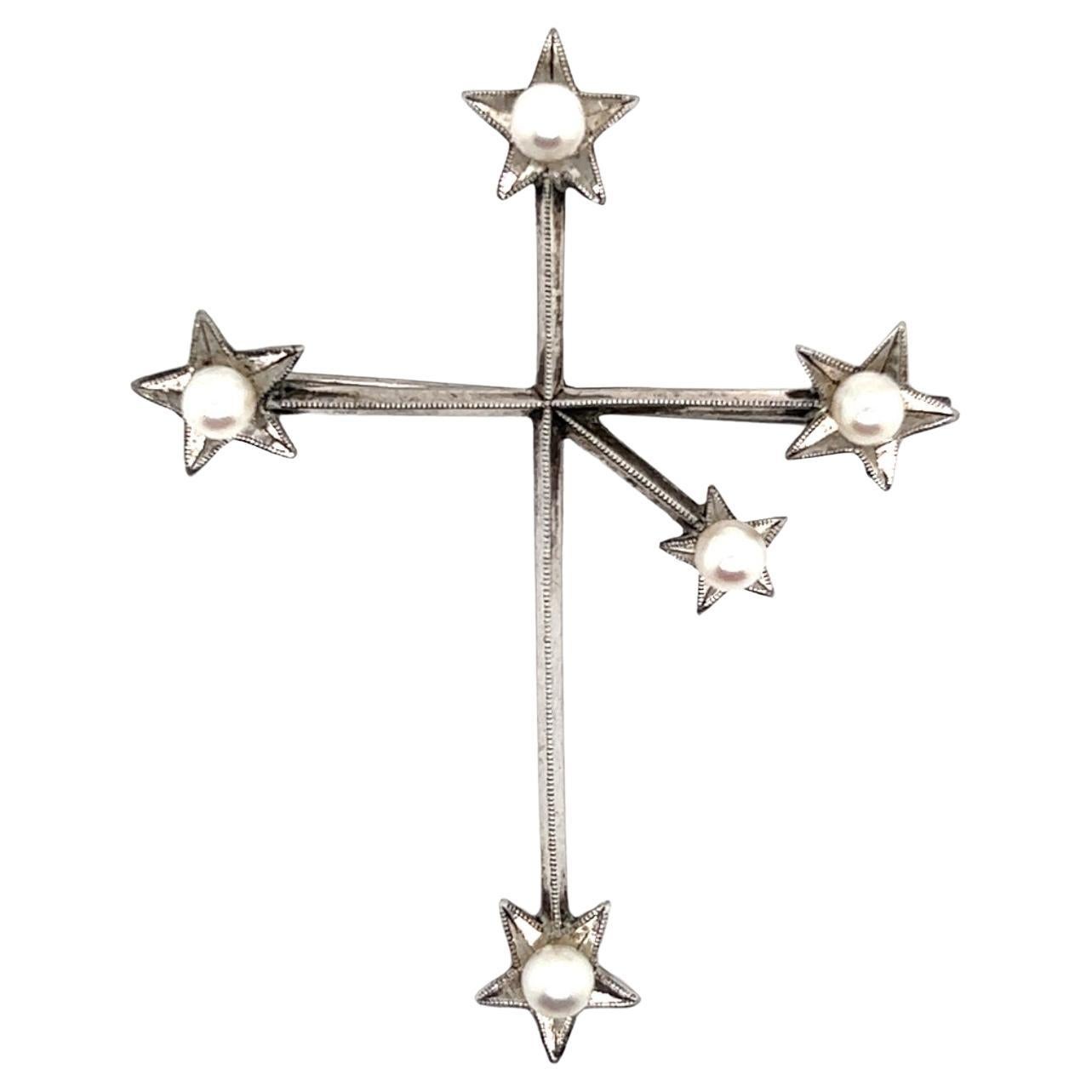 Mikimoto Estate Broche cruzado de perla Akoya Plata de ley 4 mm