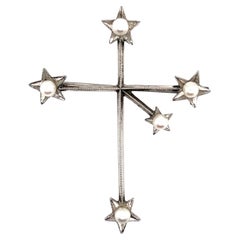 Mikimoto Estate Akoya Pearl Cross Brooch Sterling Silver 4 mm