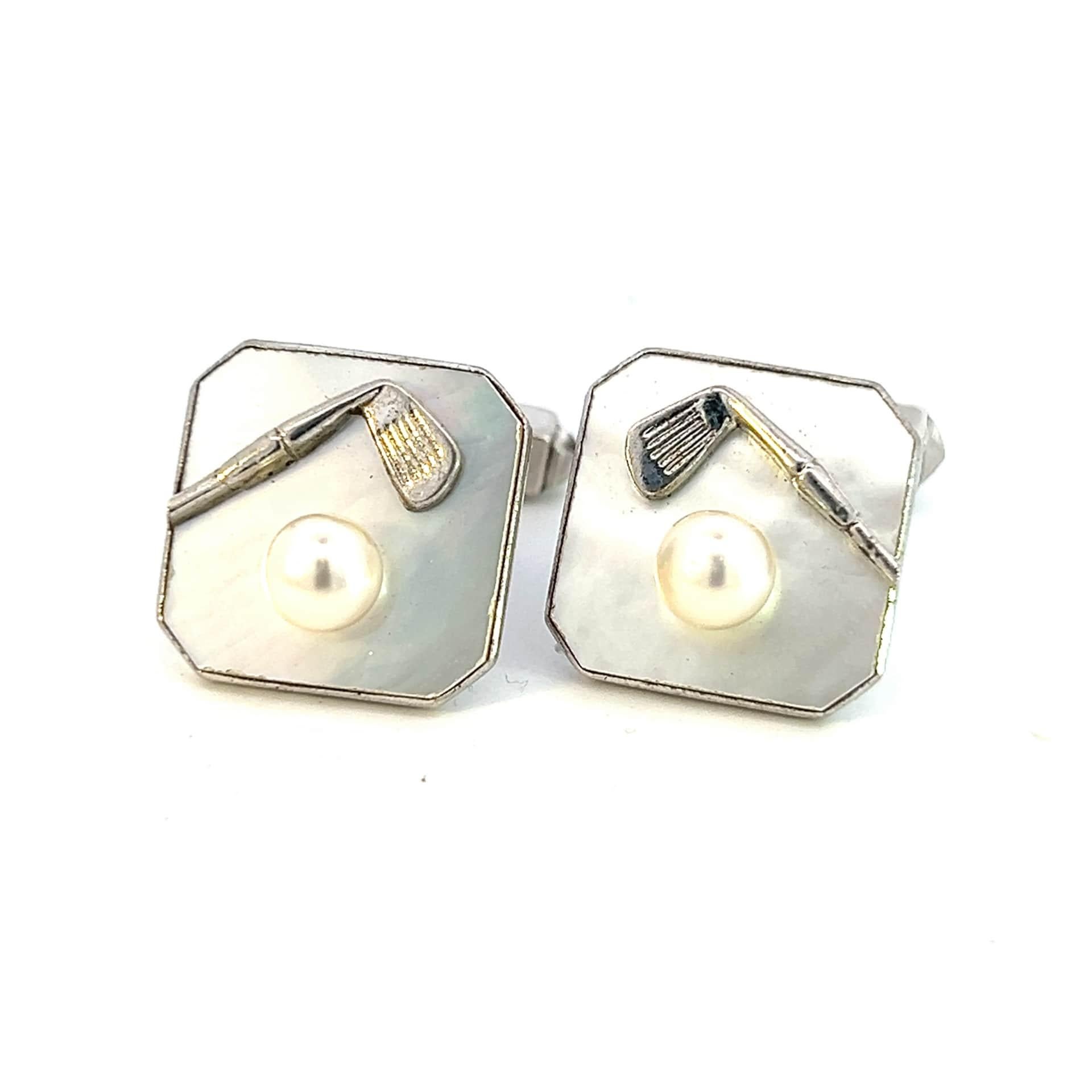 Mikimoto Estate Akoya Pearl Cufflinks 5.40 mm 9.4 Grams  In Good Condition For Sale In Brooklyn, NY