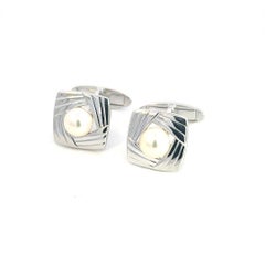 Mikimoto Estate Akoya Perlen-Manschettenknöpfe 6,70 mm Sterlingsilber