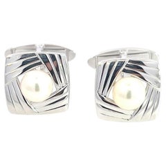 Mikimoto Estate Akoya Pearl Cufflinks 6.70 mm Sterling Silver