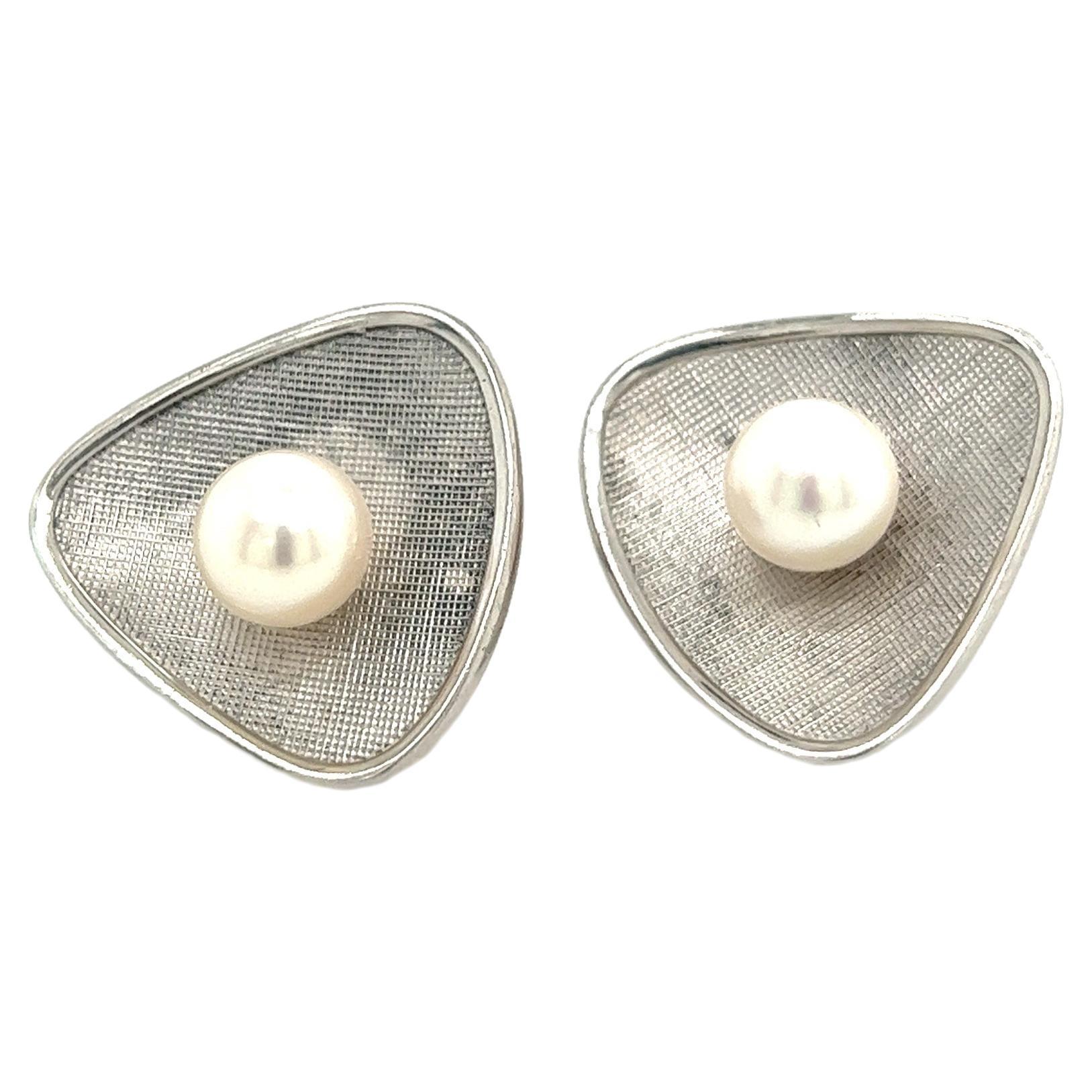 Mikimoto Estate Akoya Pearl Cufflinks 7.45 mm Silver