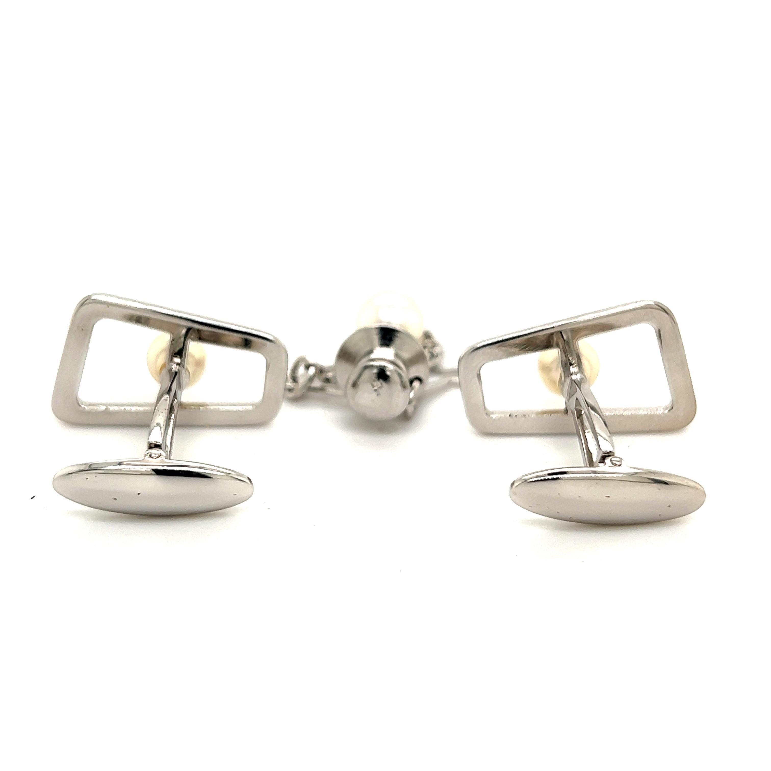 Mikimoto Estate Akoya Pearl Cufflinks and Tie Pin Sterling Silver 2