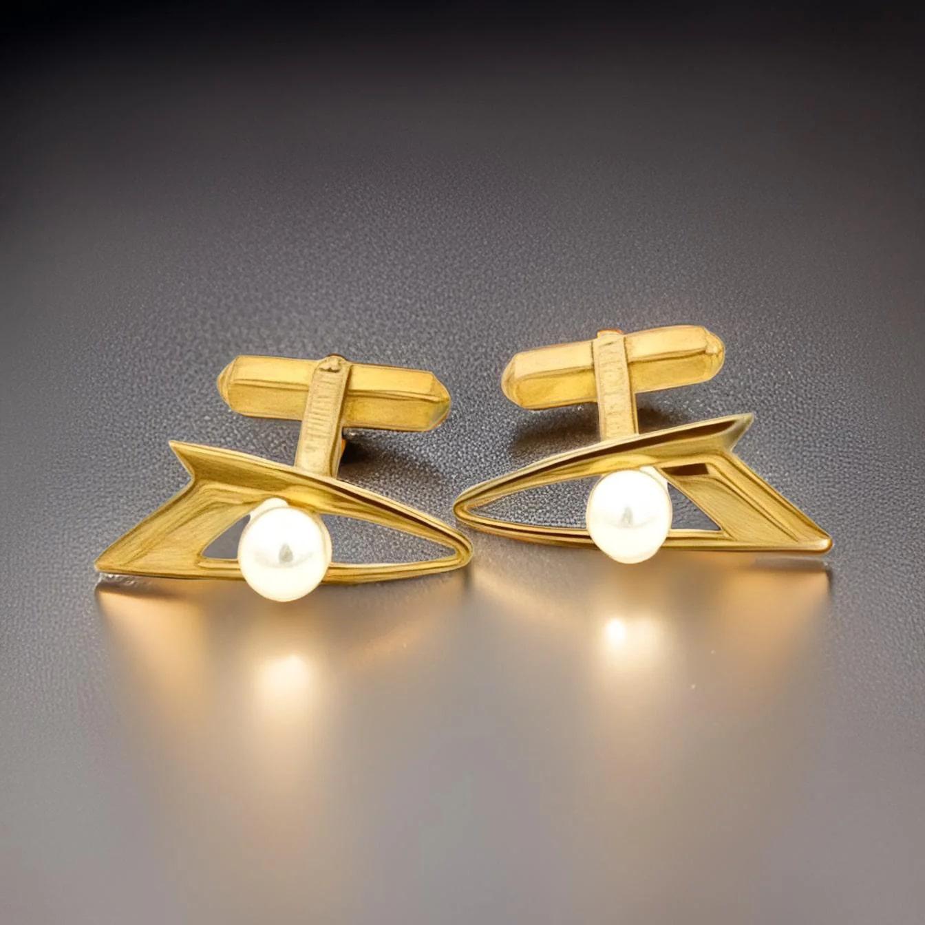 Mikimoto Estate Akoya Pearl Cufflinks Overlay 14k Gold 6 mm For Sale 5