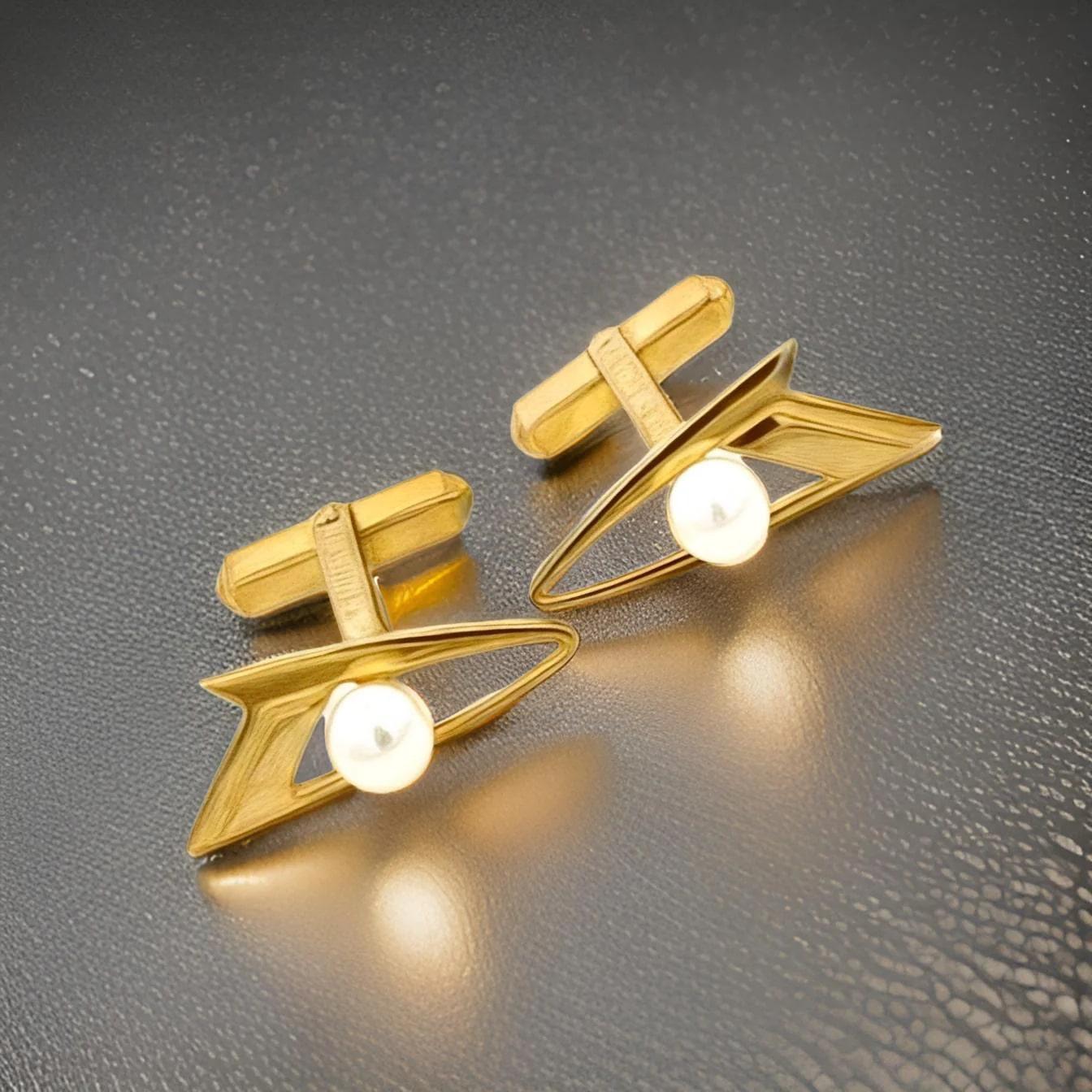 Mikimoto Estate Akoya Pearl Cufflinks Overlay 14k Gold 6 mm For Sale 6