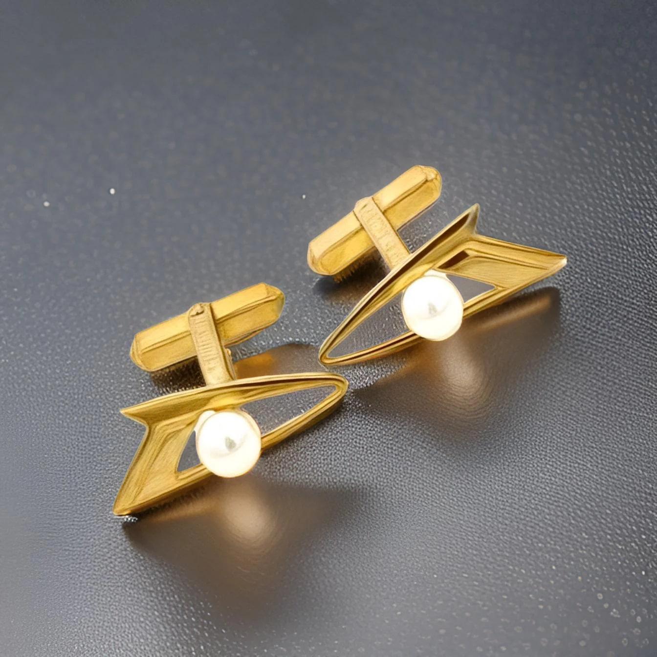 Mikimoto Estate Akoya Pearl Cufflinks Overlay 14k Gold 6 mm For Sale 7