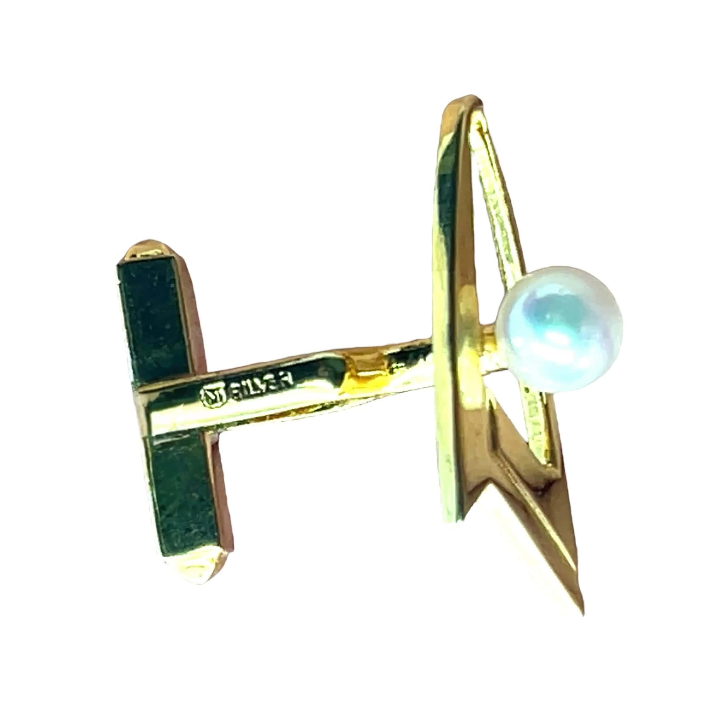 Men's Mikimoto Estate Akoya Pearl Cufflinks Overlay 14k Gold 6 mm For Sale
