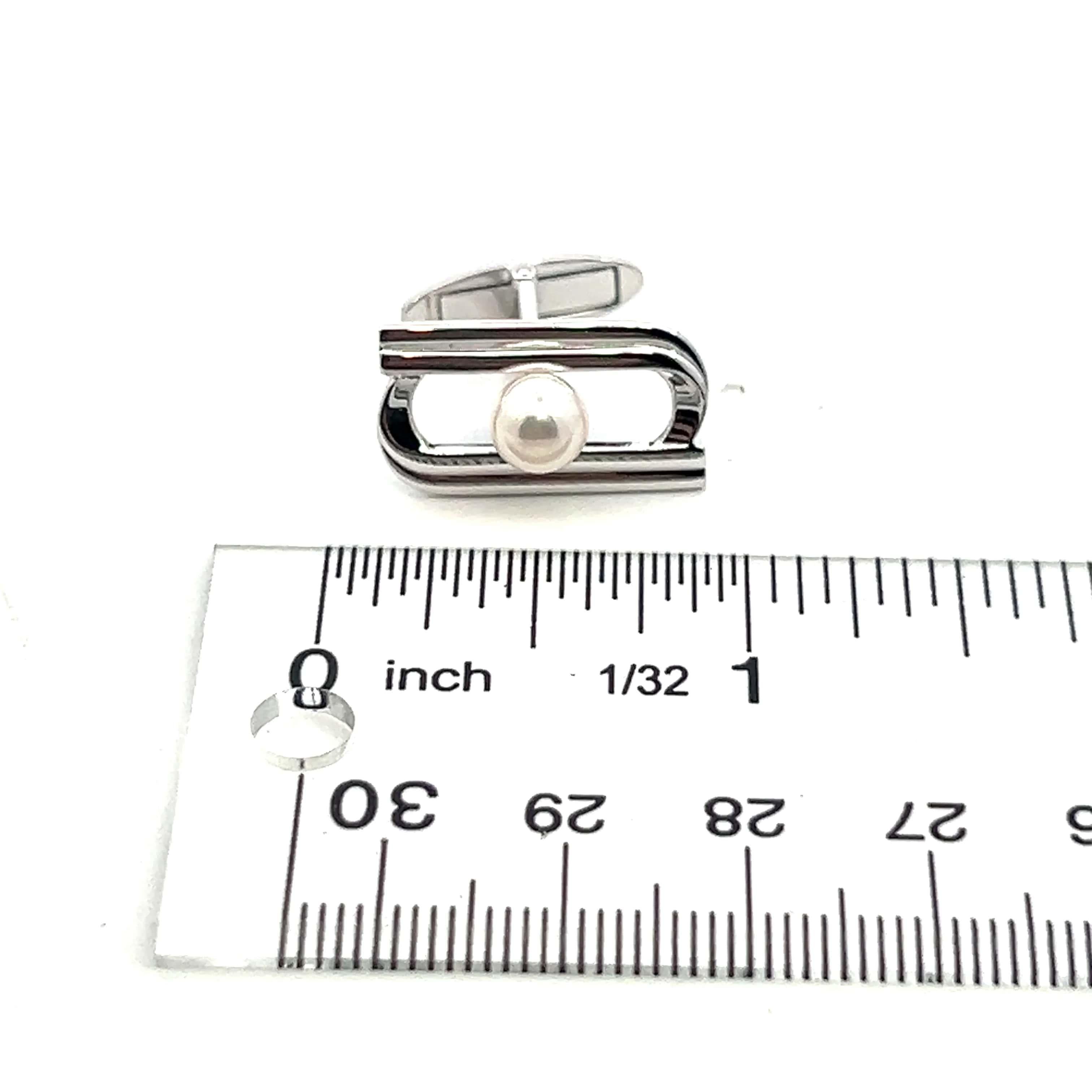 Mikimoto Estate Akoya Pearl Cufflinks Silver 6.15 mm For Sale 3