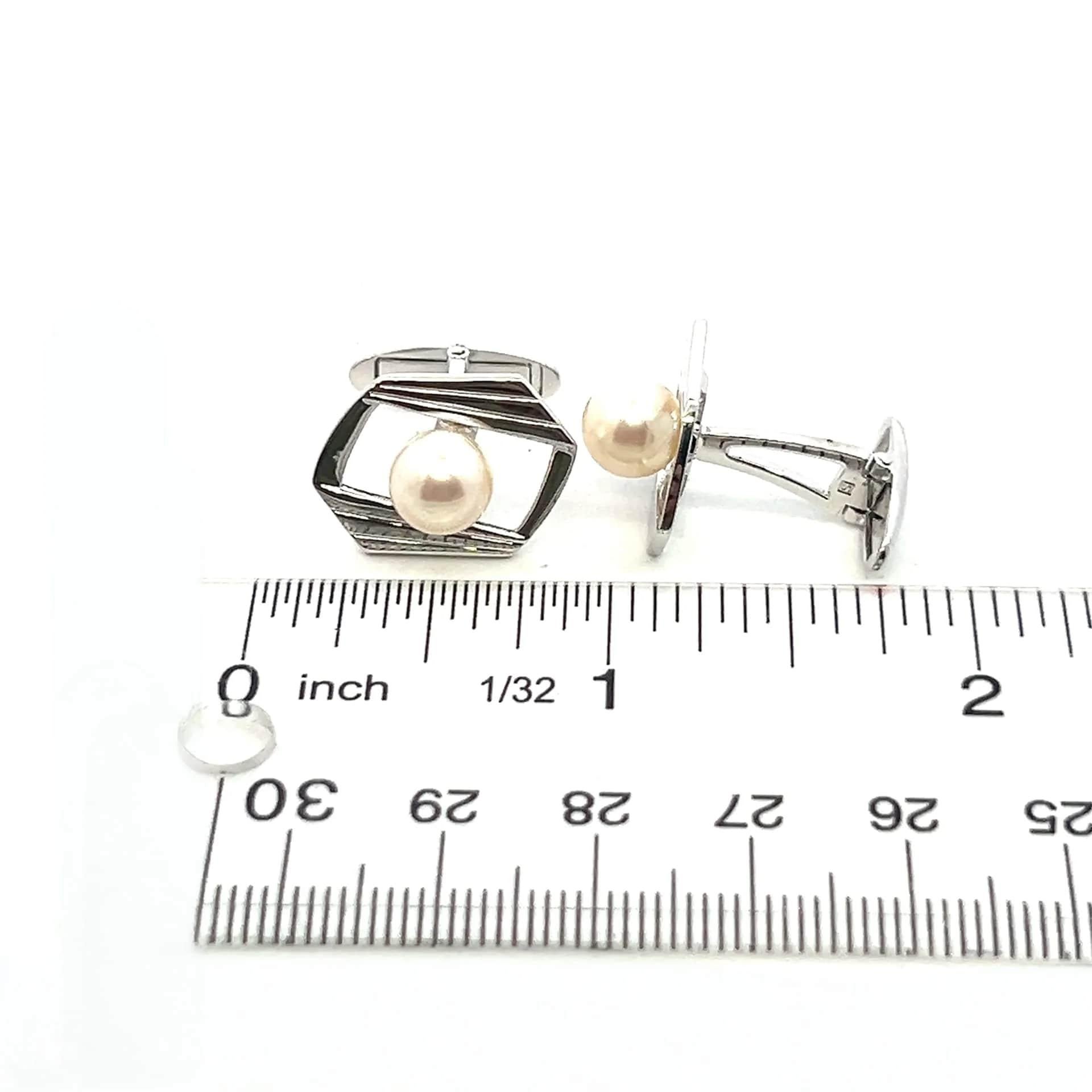 Mikimoto Estate Akoya Pearl Cufflinks Silver 7.5 mm For Sale 7