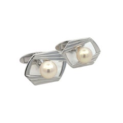 Mikimoto Estate Akoya Perlen-Manschettenknöpfe Silber 7.5 mm