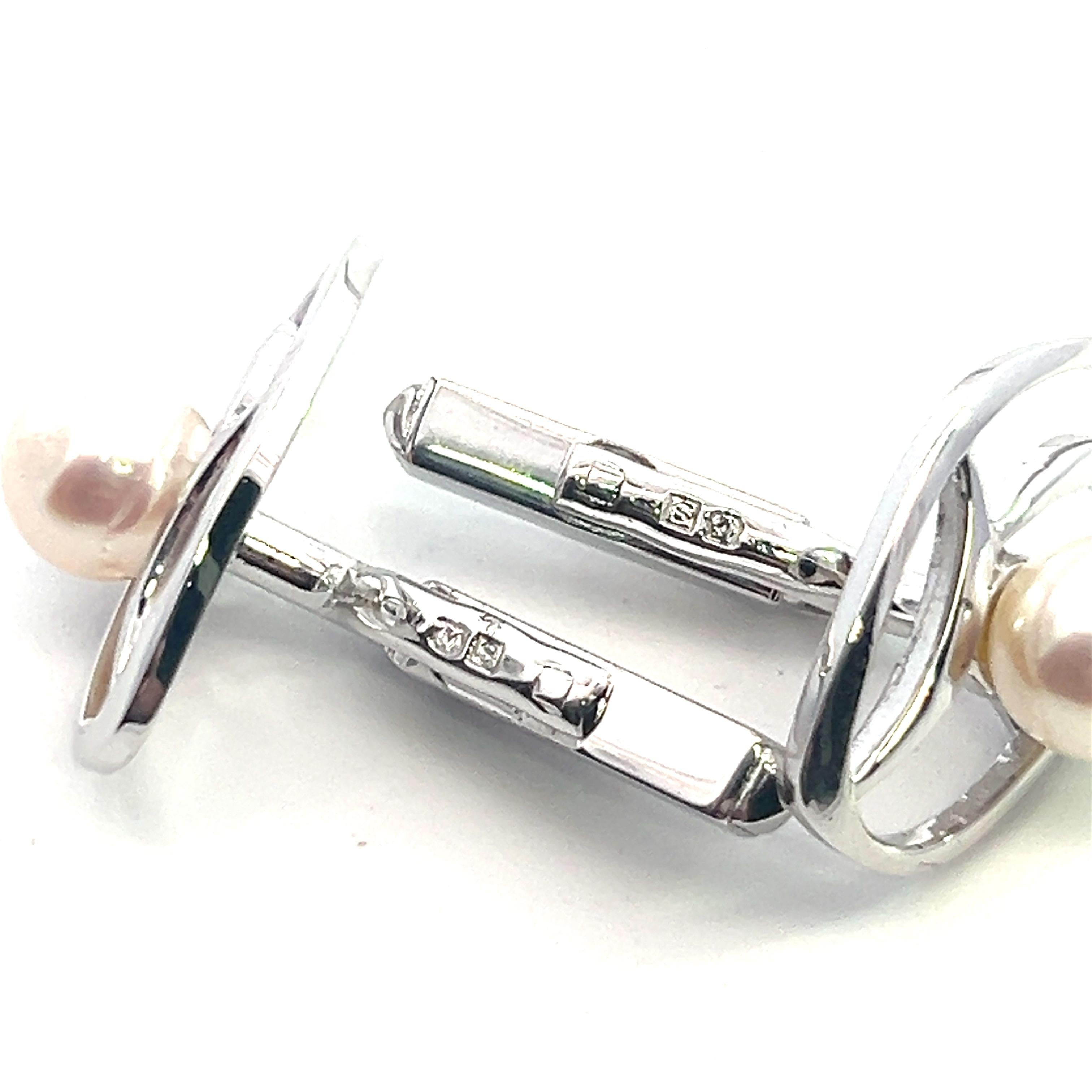 Taille pampille Mikimoto Estate Akoya Boutons de manchette en argent 7.5 mm en vente
