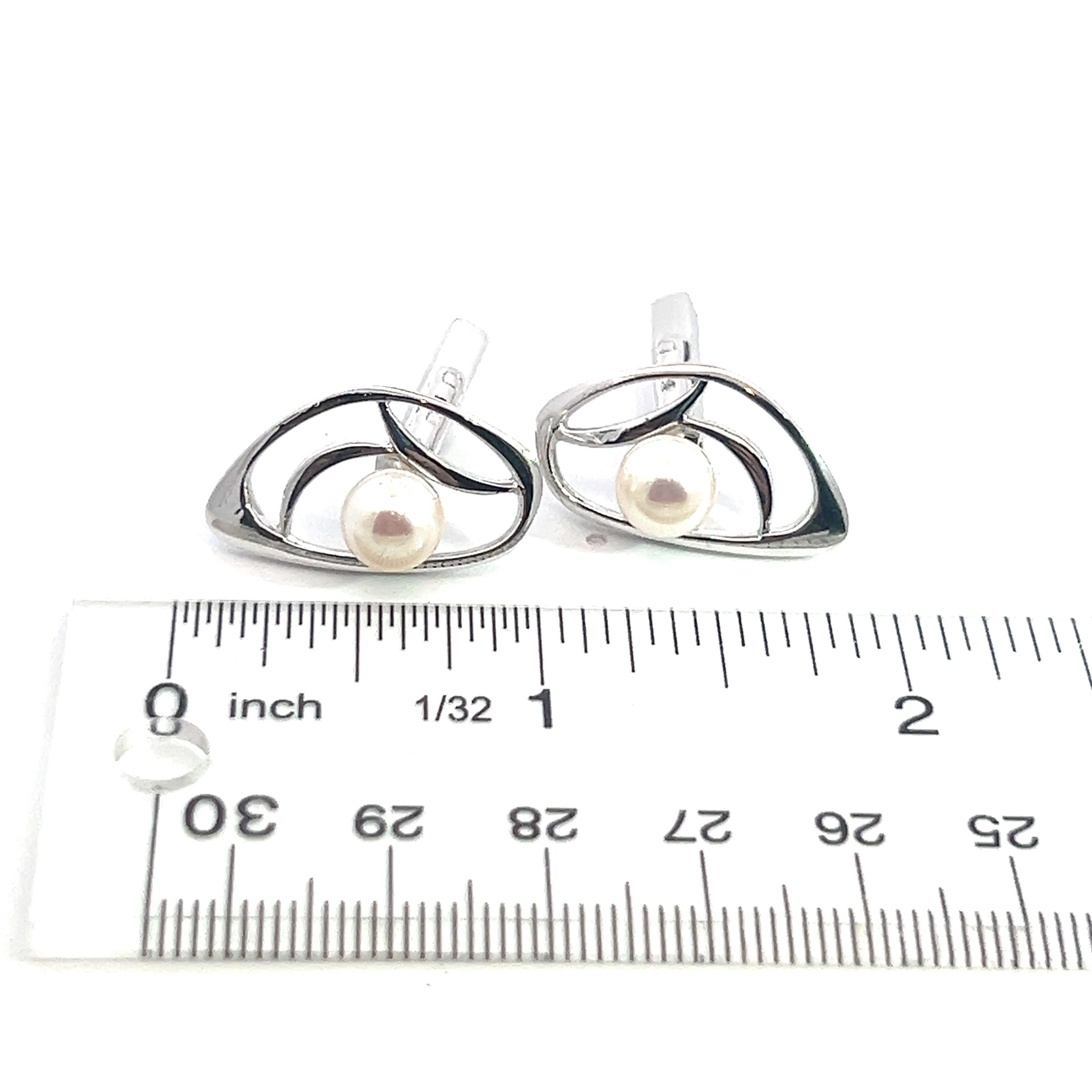 Mikimoto Estate Akoya Boutons de manchette en argent 7.5 mm en vente 1