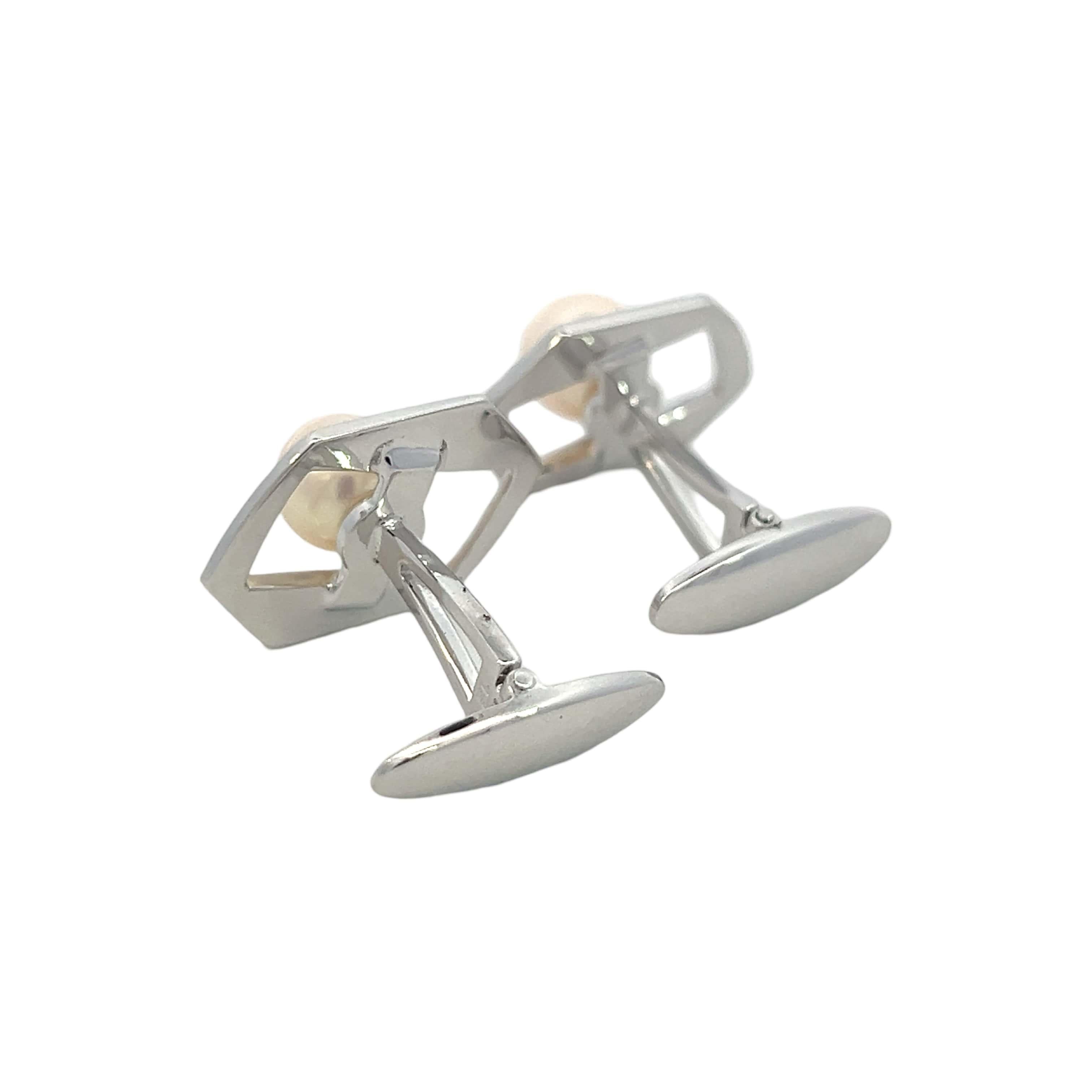 Mikimoto Estate Akoya Boutons de manchette en argent 7.5 mm en vente 3