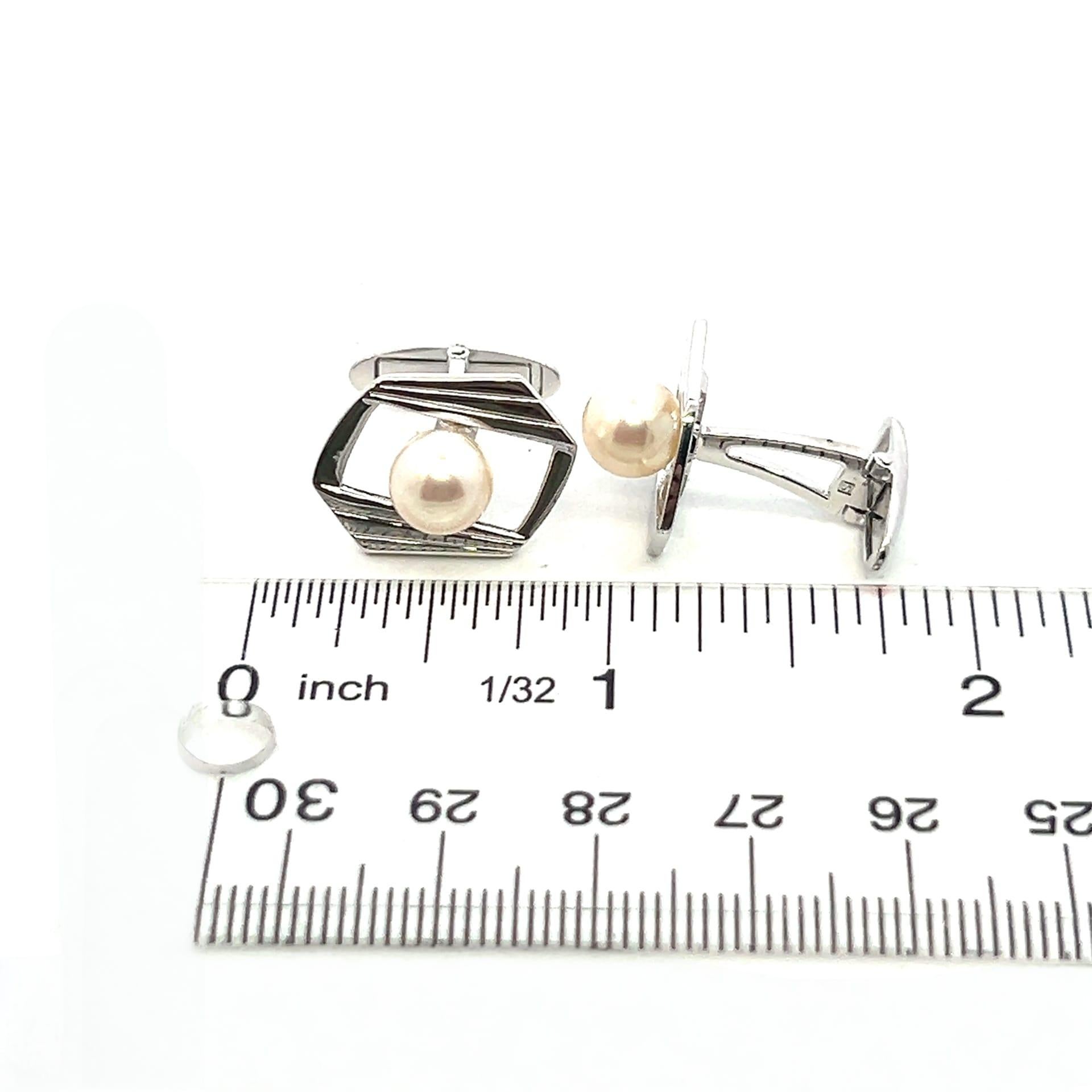 Mikimoto Estate Akoya Boutons de manchette en argent 7.5 mm en vente 4