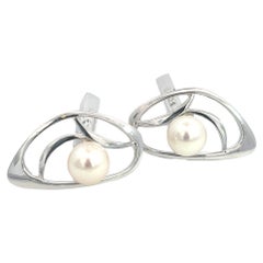 Mikimoto Estate Akoya Pearl Cufflinks Silver 7.5 mm