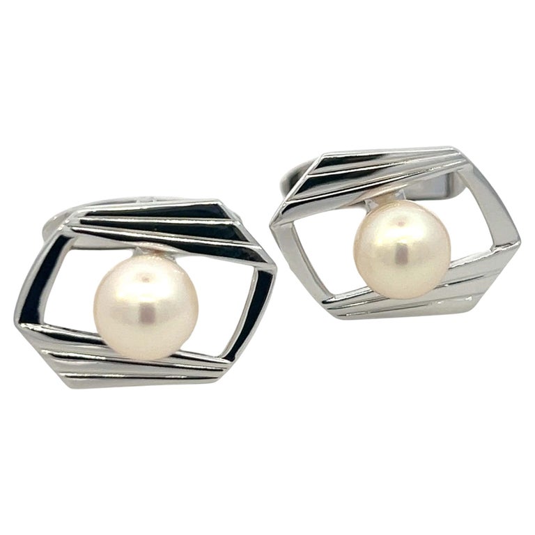 Mikimoto Estate Akoya Pearl Cufflinks Silver mm For Sale at