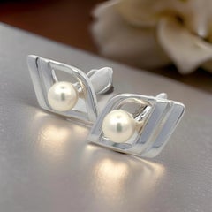 Mikimoto Estate Akoya Boutons de manchette en argent 7.50 mm