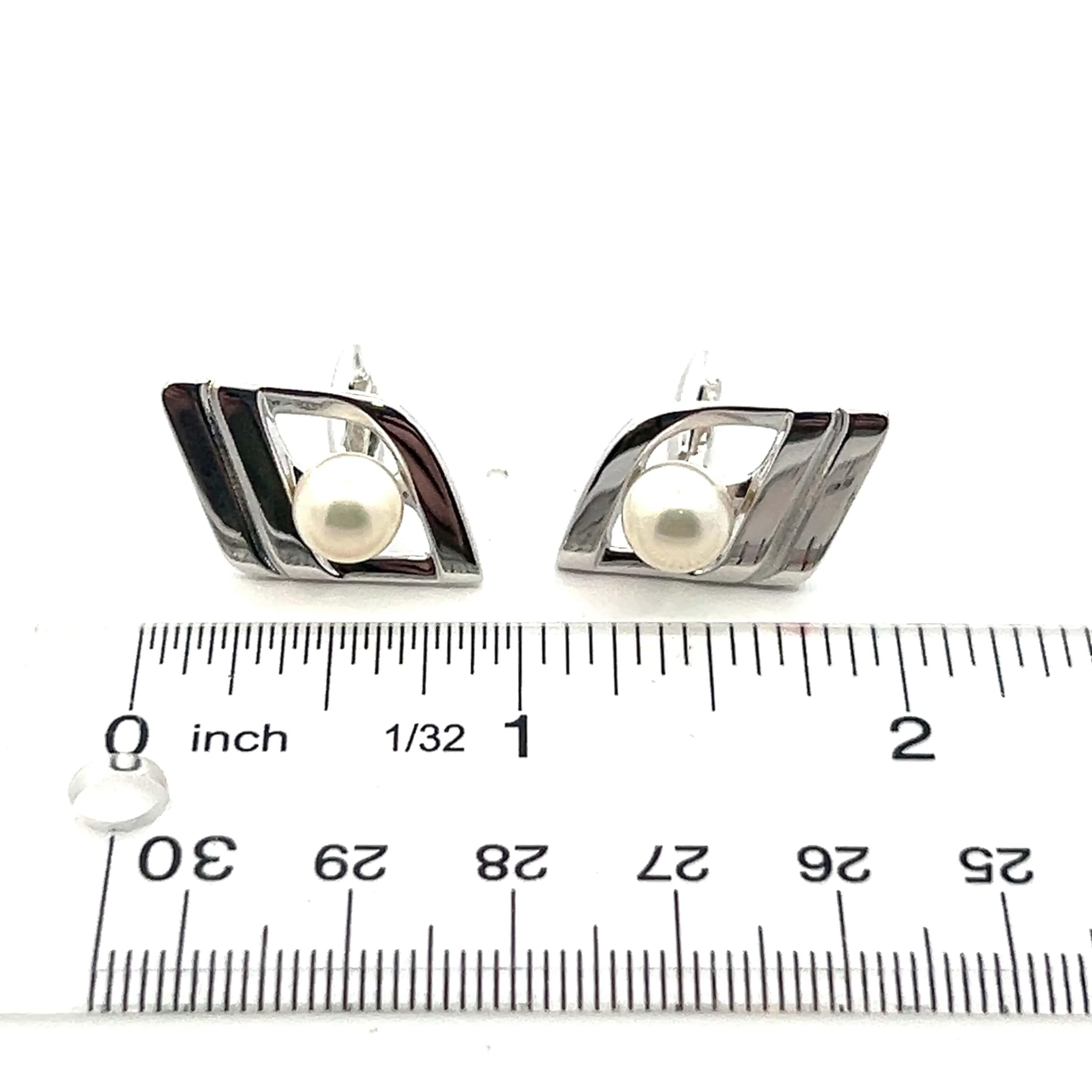 Mikimoto Estate Akoya Pearl Cufflinks Silver 7.50 mm For Sale 3