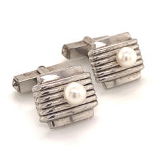 Mikimoto Estate Akoya Pearl Cufflinks Sterling Silver 7.56 Grams