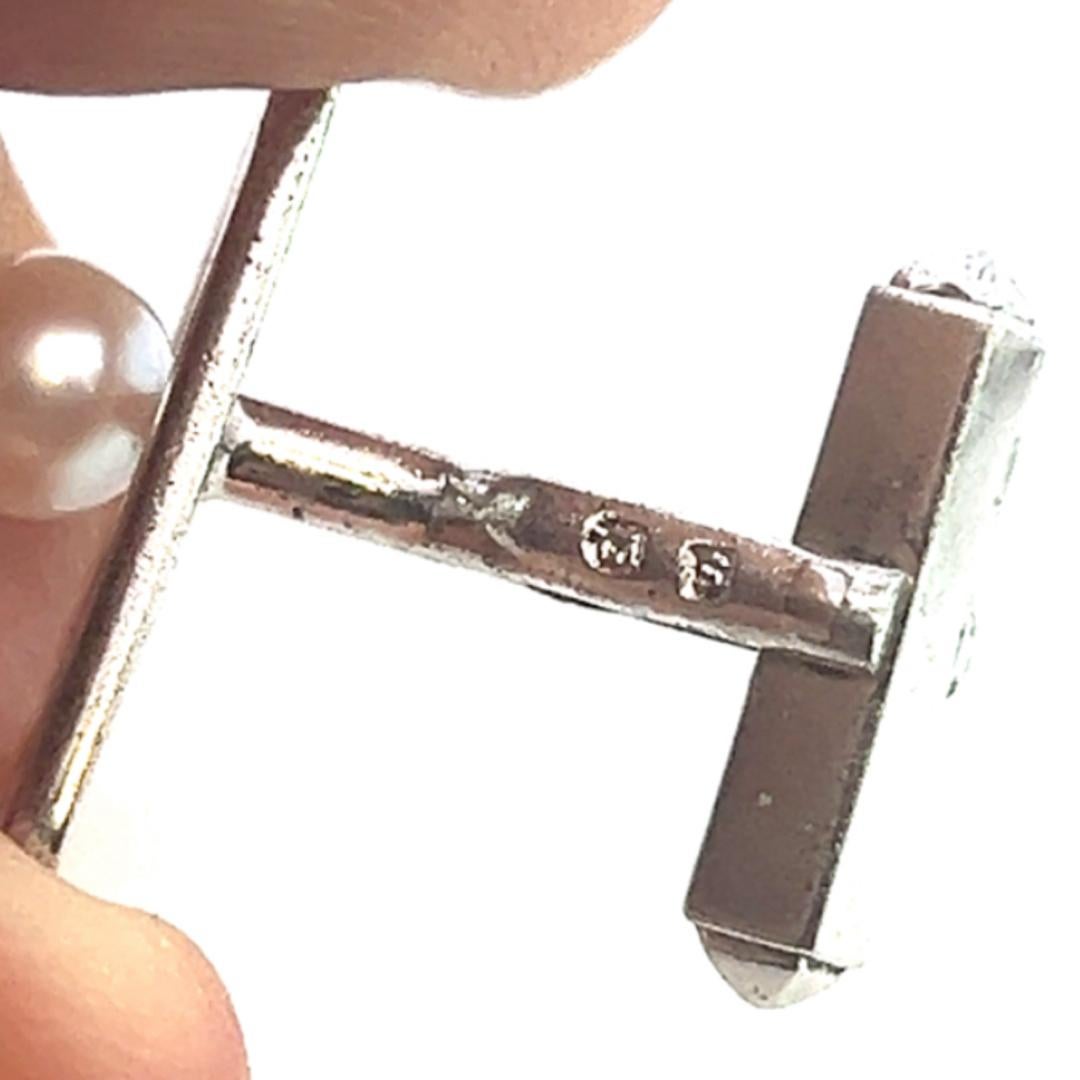 Ball Cut Mikimoto Estate Akoya Pearl Cufflinks Sterling Silver 6 mm For Sale